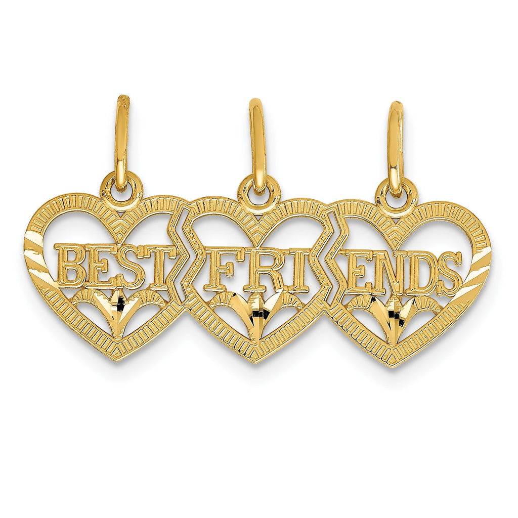 14K Gold Triple Heart BEST FRIENDS Diamond-Cut Break-Apart Pendant