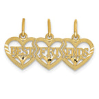 14K Gold Triple Heart BEST FRIENDS Diamond-Cut Break-Apart Pendant