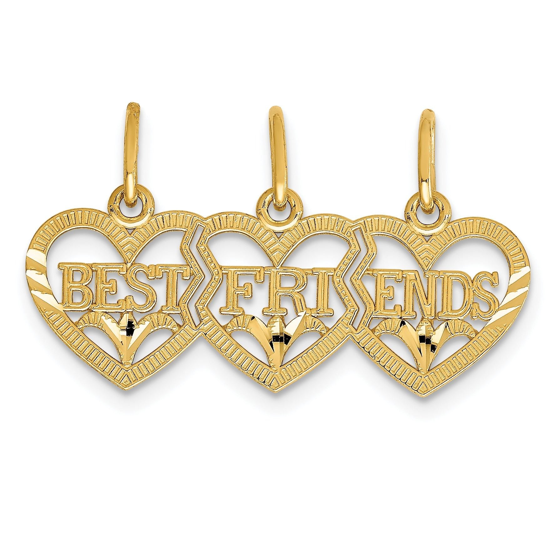 14K Gold Triple Heart BEST FRIENDS Diamond-Cut Break-Apart Pendant