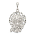 Sterling Silver 925 Jesus Head Pendant with Polished Textured Finish