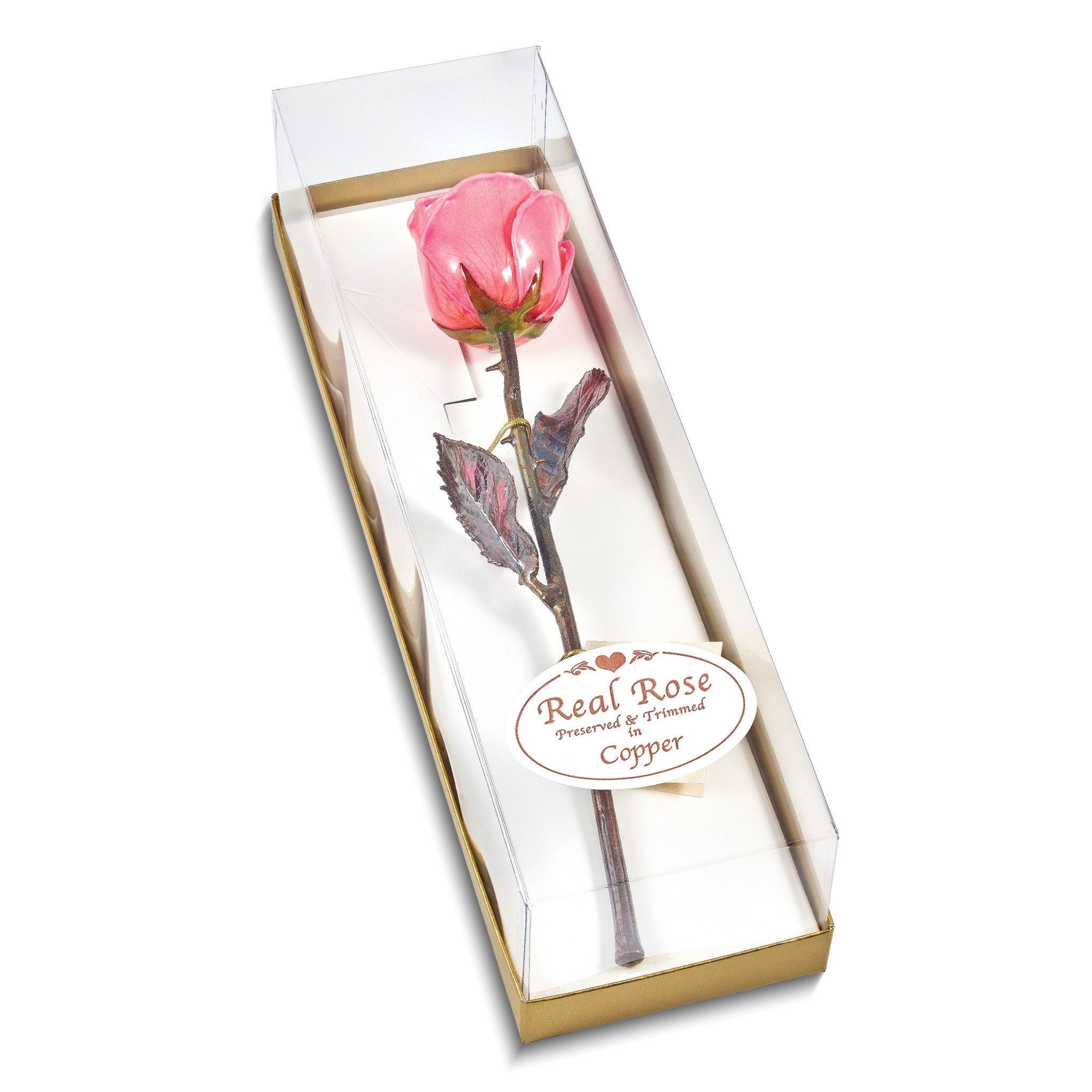 Pink Lacquer Dipped Copper Trimmed Real Rose