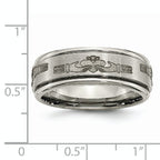 Chisel Titanium Brushed and Polished Claddagh Laser Design 8mm Ridged Edge Band