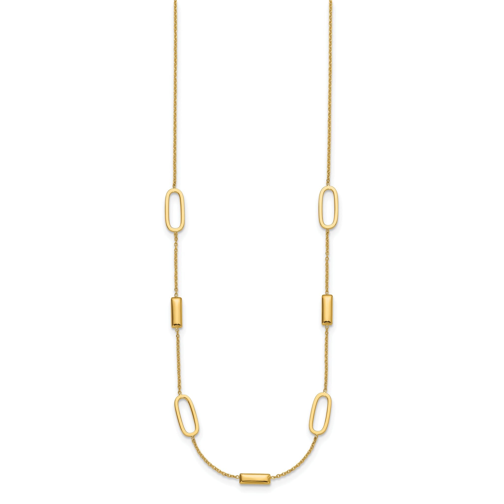 14K Polished Elongated Oval and Bar w/2in Ext. Necklace Secondary image