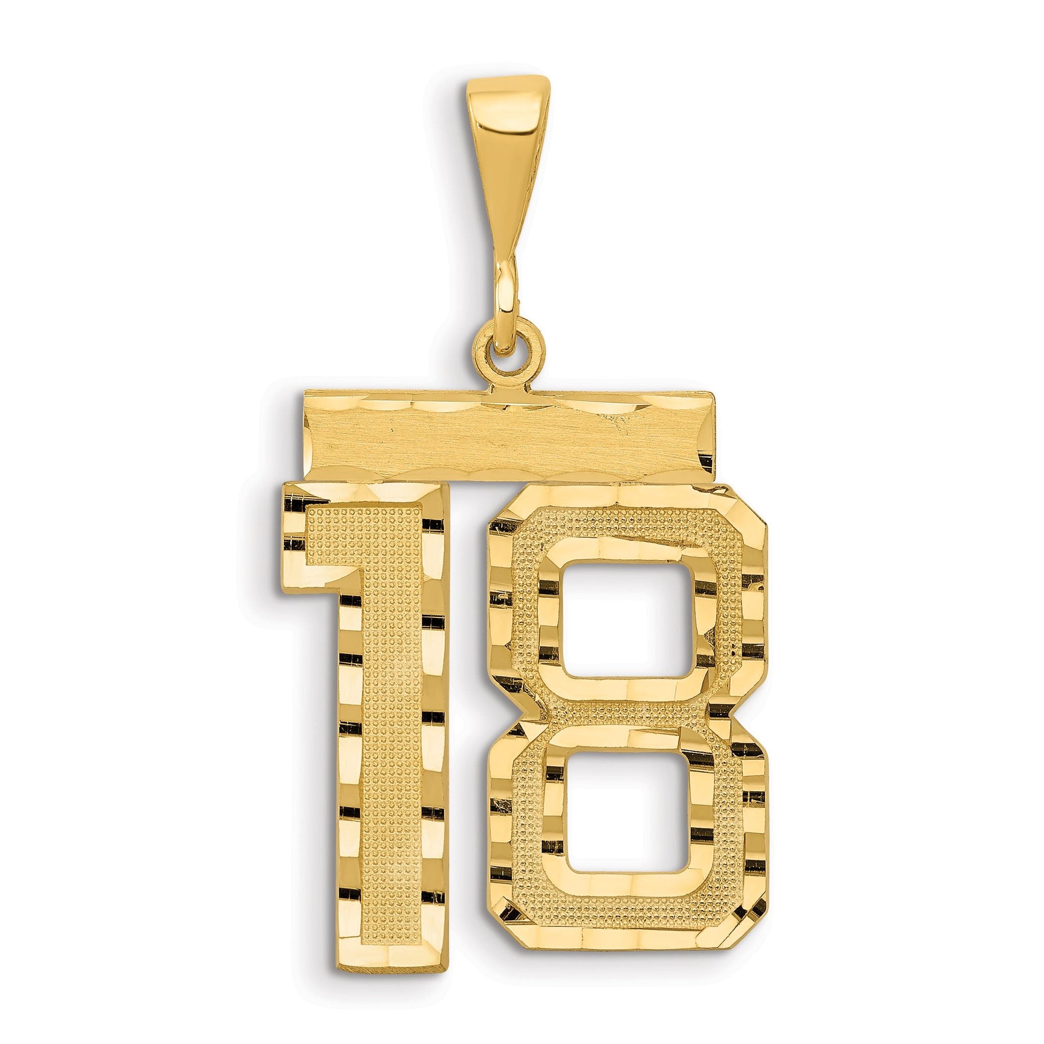 14K Gold Diamond-Cut Large Number 18 Pendant in Brushed Finish