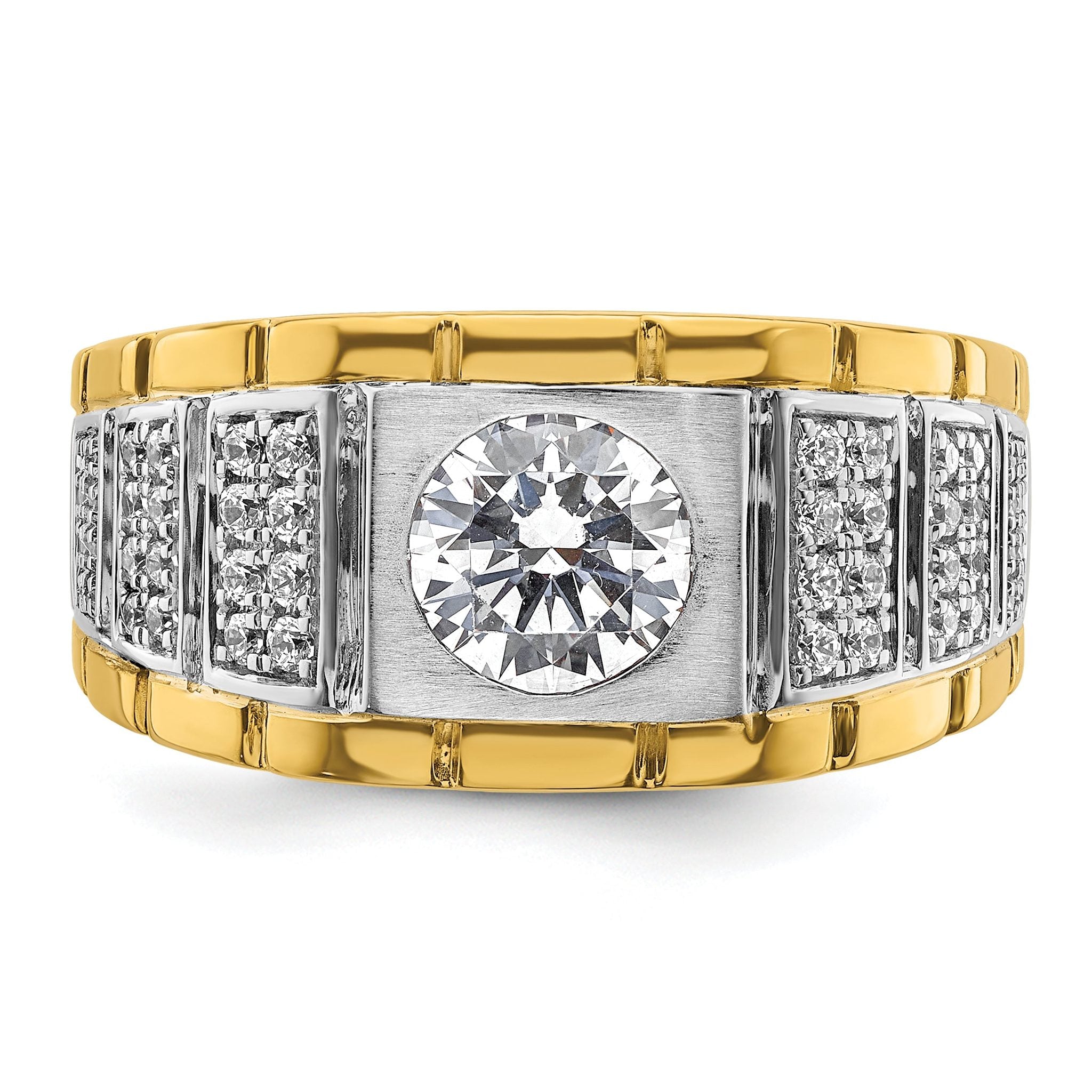 14k Two-tone 3/8 carat Lab Grown Diamond VS/SI+ G+ Semi Mount Polished and Satin Men's Ring, Mounting Only