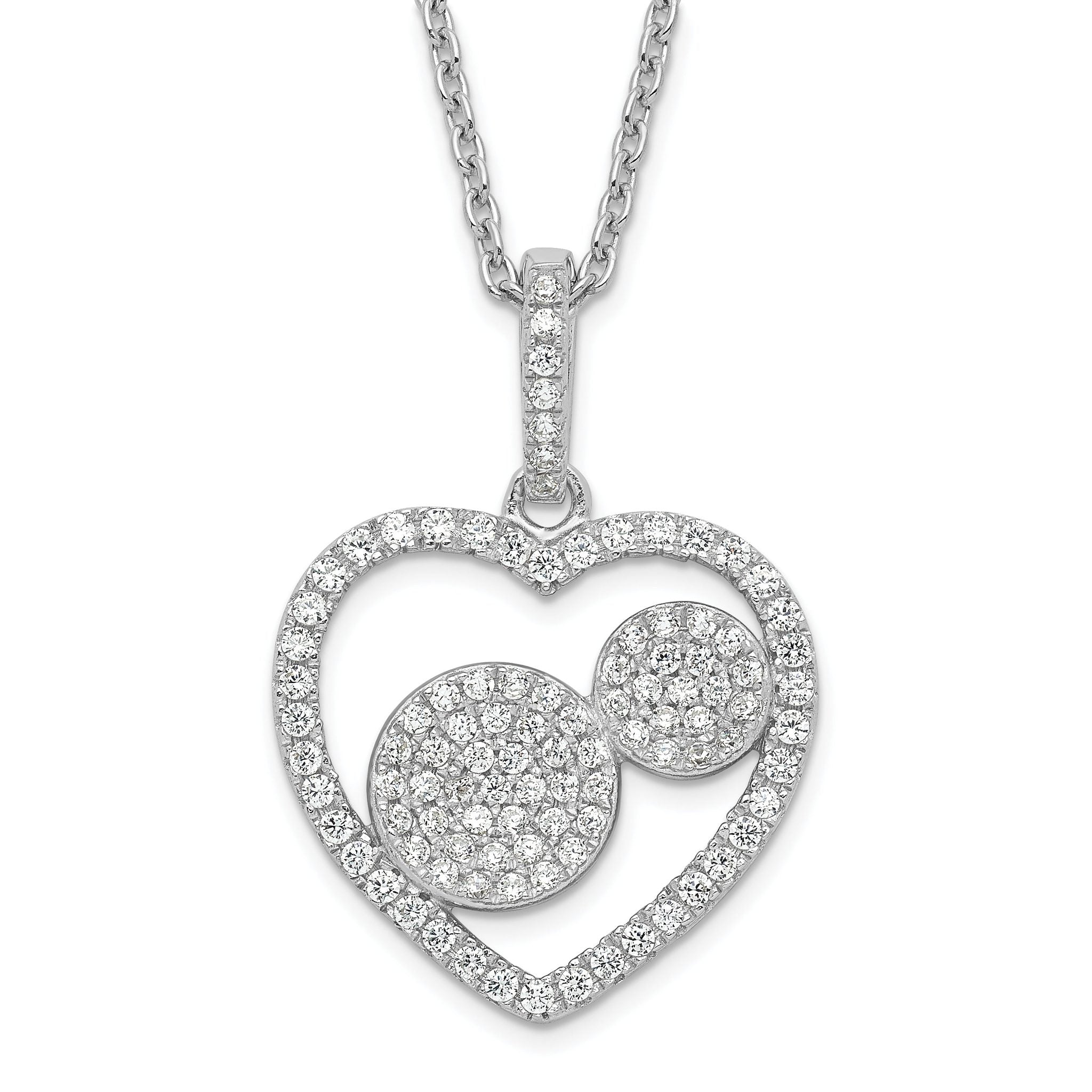 Sterling Silver CZ Heart Necklace with Polished Finish and Rhodium Plating Main image