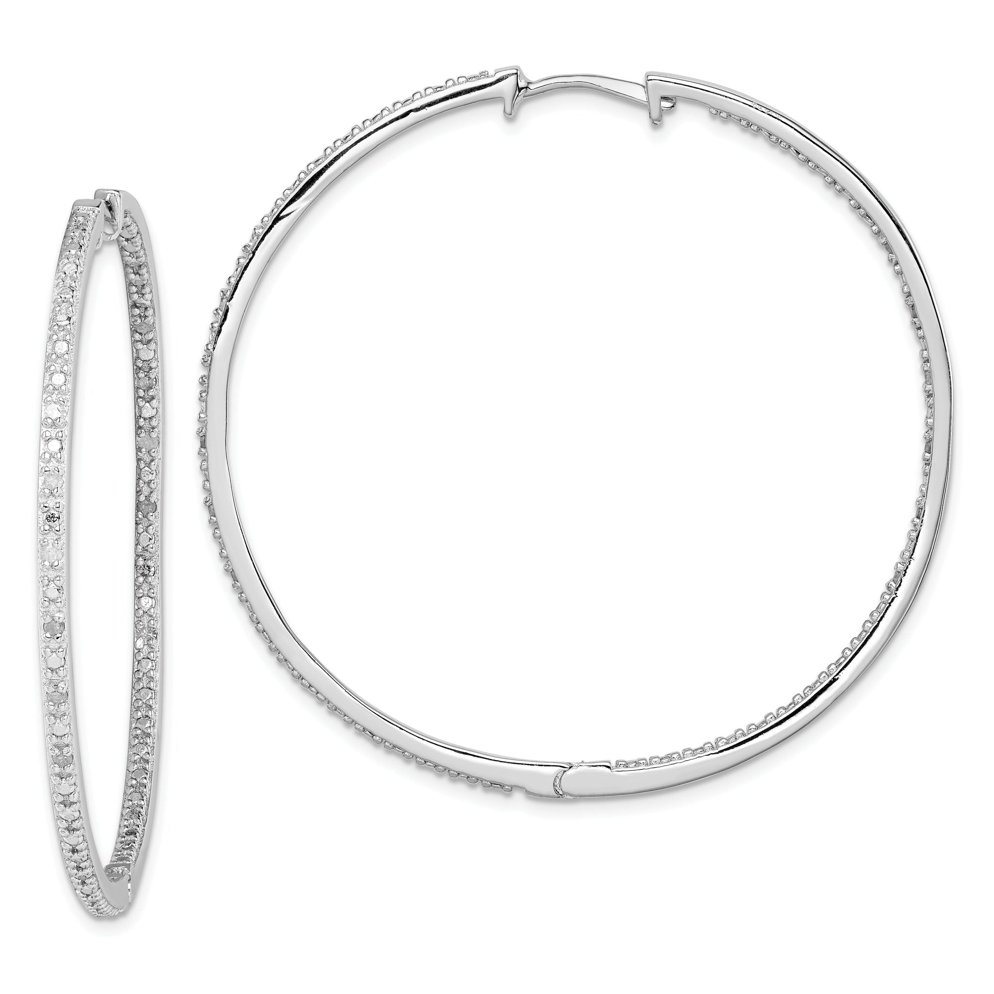Sterling Silver Rhodium-plated Diamond In & Out Hoop Earrings Main image