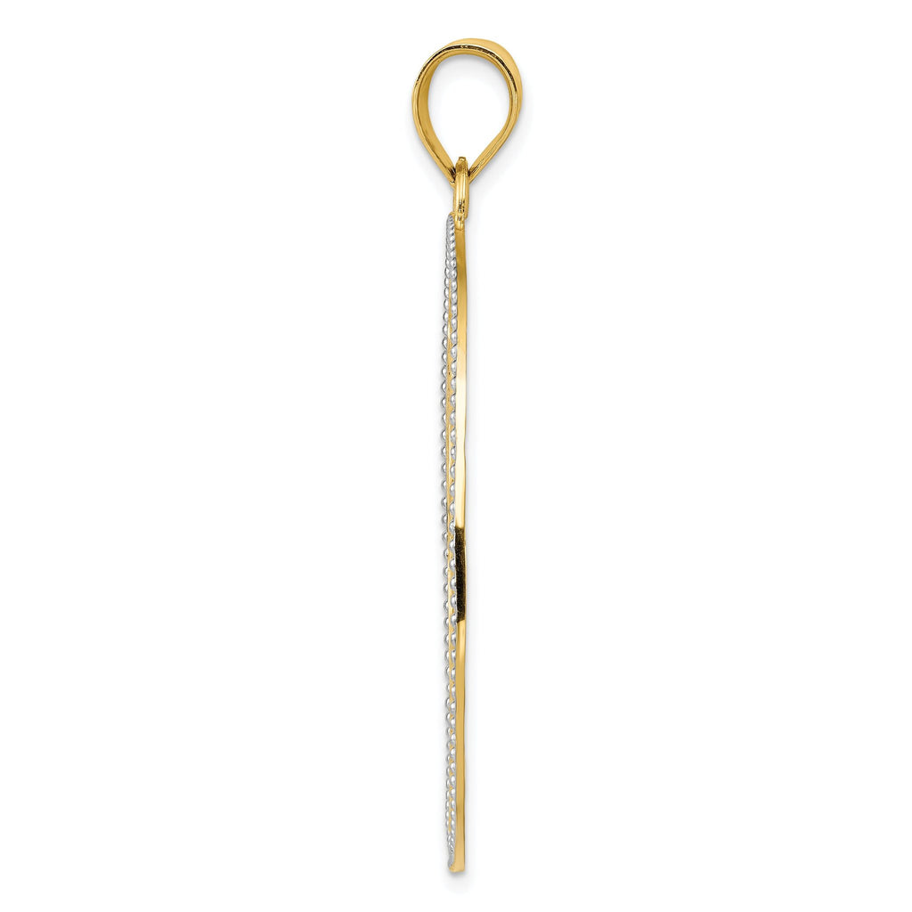 14K Gold White Rhodium Filigree Pendant with Diamond-Cut Detailing