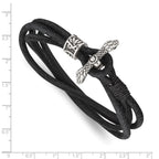 Stainless Steel Antiqued and Polished Snake Heads Black Suede Wrap Bracelet