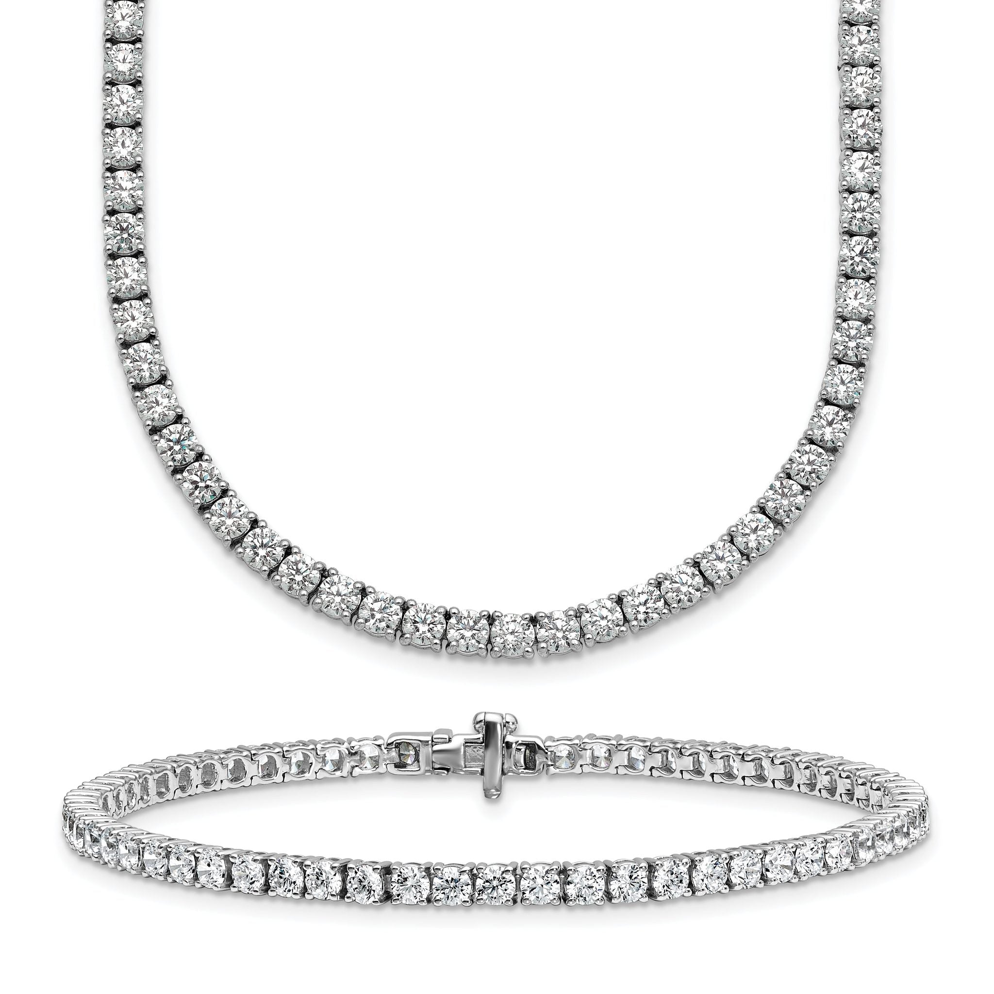 14k White Gold 16 7/8 carat Lab Grown Diamond VS/SI+ G+ Complete Convertible Tennis Necklace and Bracelet