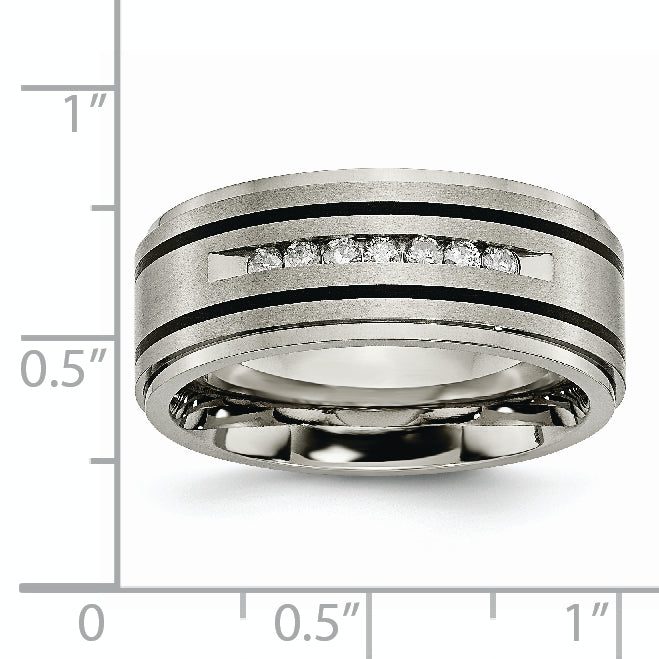 Chisel Titanium Brushed Polished and Enameled 1/4 Carat Diamond 9mm Band