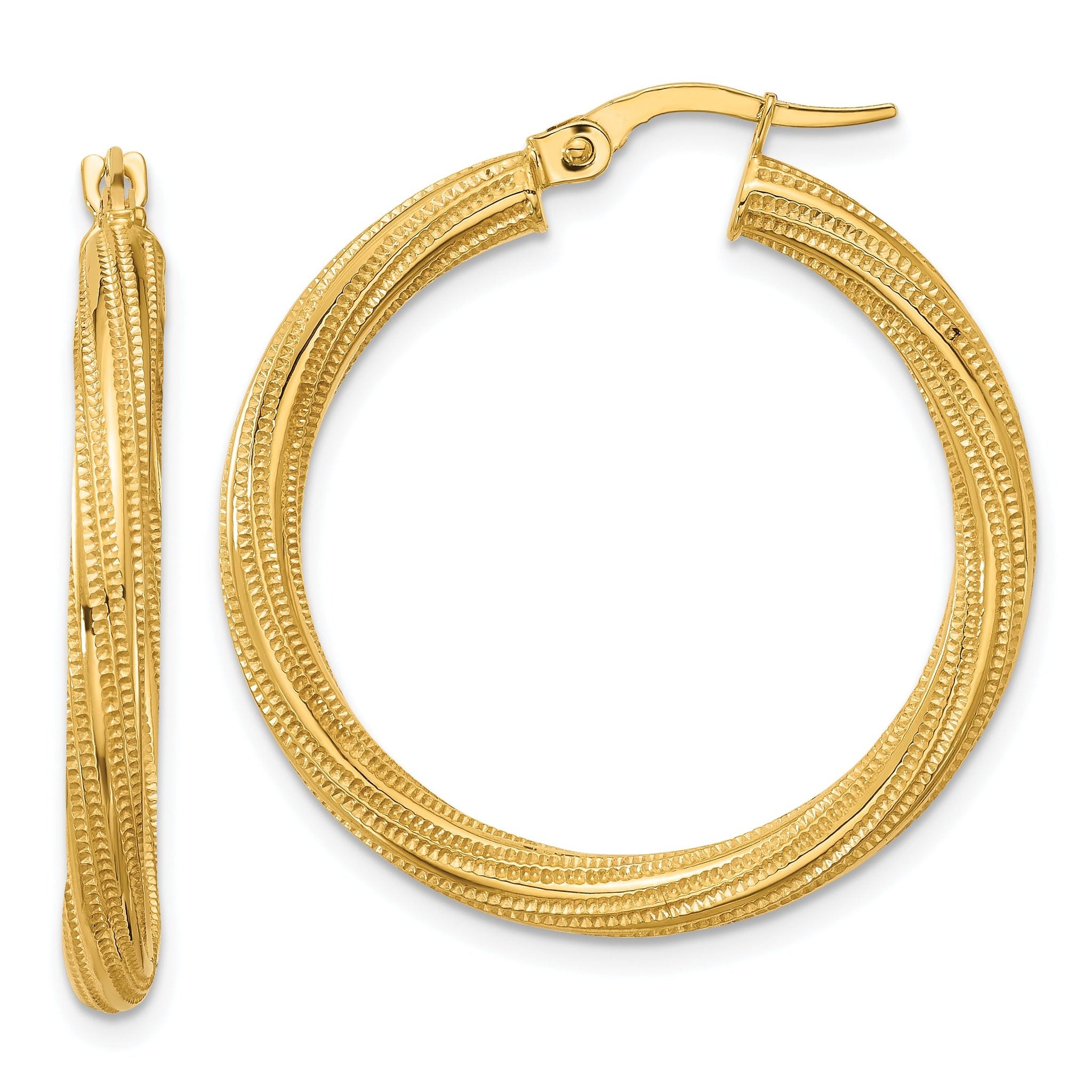 10k Polished and Textured Twisted Tube Hoop Earrings Main image