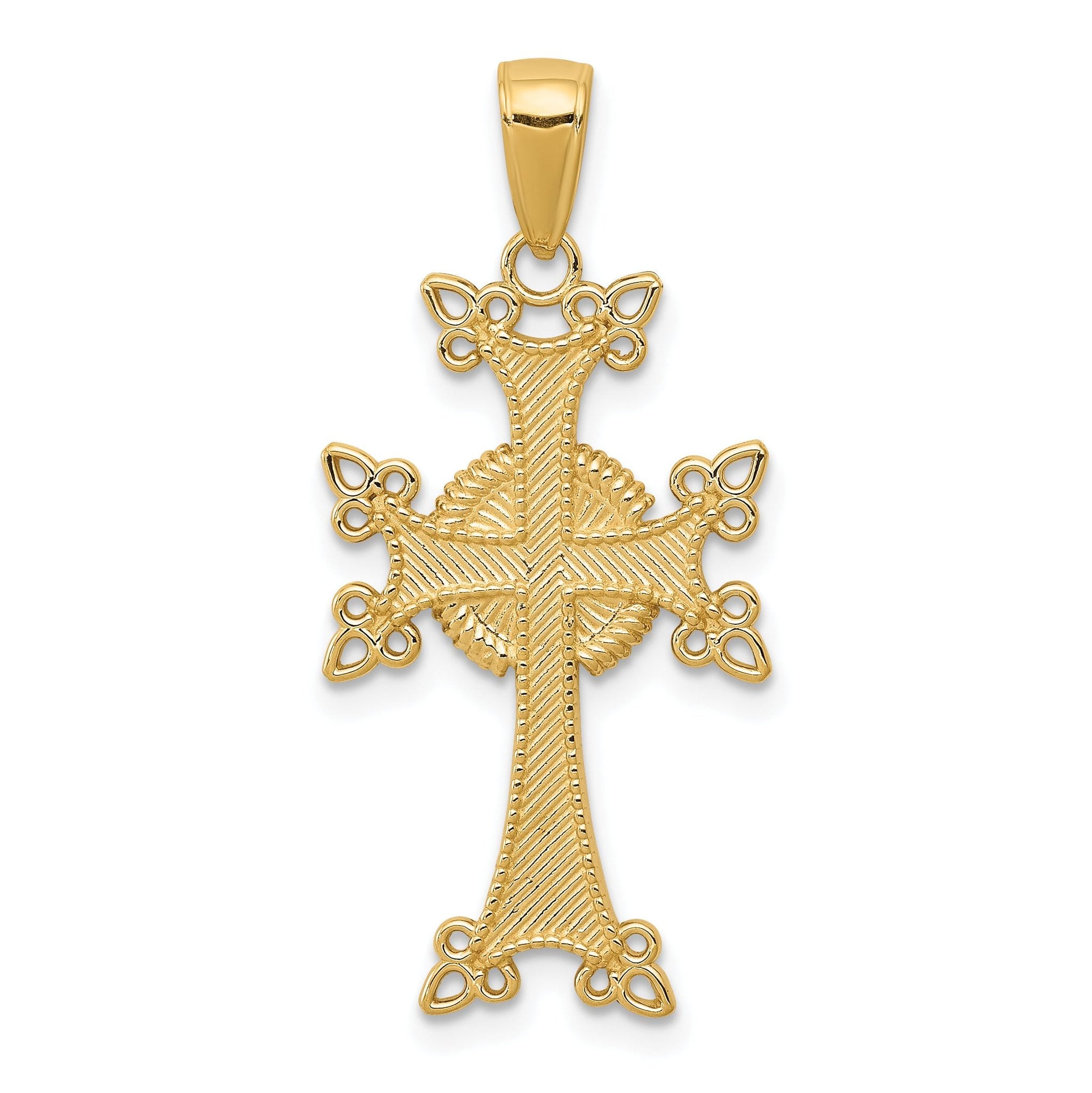 14K Gold Armenian Cross Pendant with Polished and Textured Finish Main image