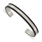 Stainless Steel Brushed Polished and Hammered Black IP-plated Wire Edge Cuff Bangle Bracelet