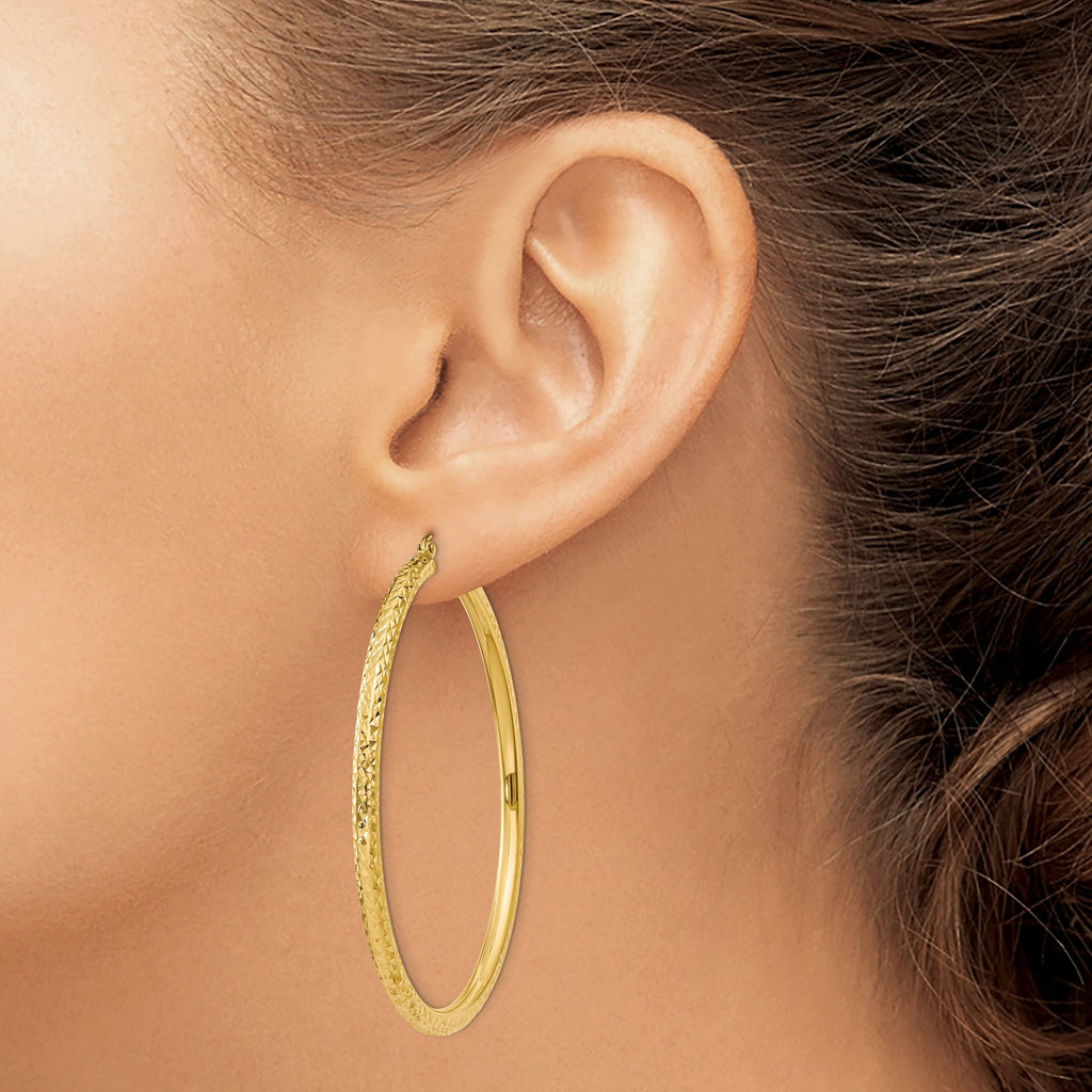 14k Diamond-cut 3mm Round Hoop Earrings