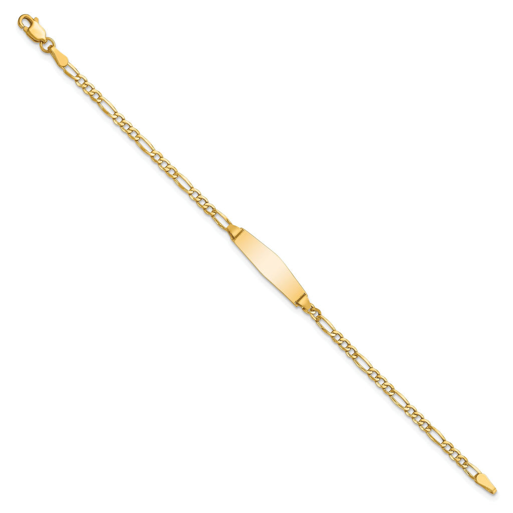 14k Polished Semi-Solid Chain/Solid Plate Figaro Link Soft Diamond Shape 19.5x5.5mm Plate 6 inch Baby/Child ID Bracelet