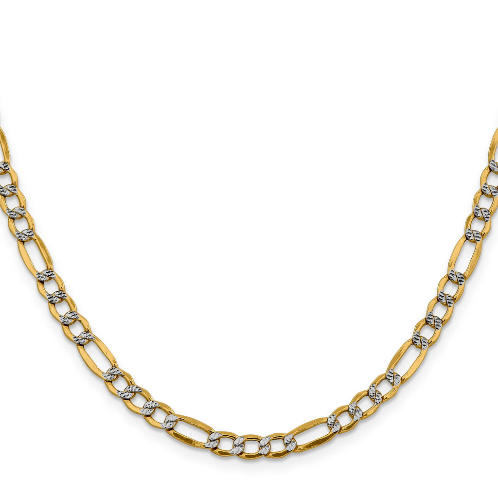 14K 7 inch 5.25mm Semi-Solid with Rhodium Pavâ Figaro with Lobster Clasp Bracelet