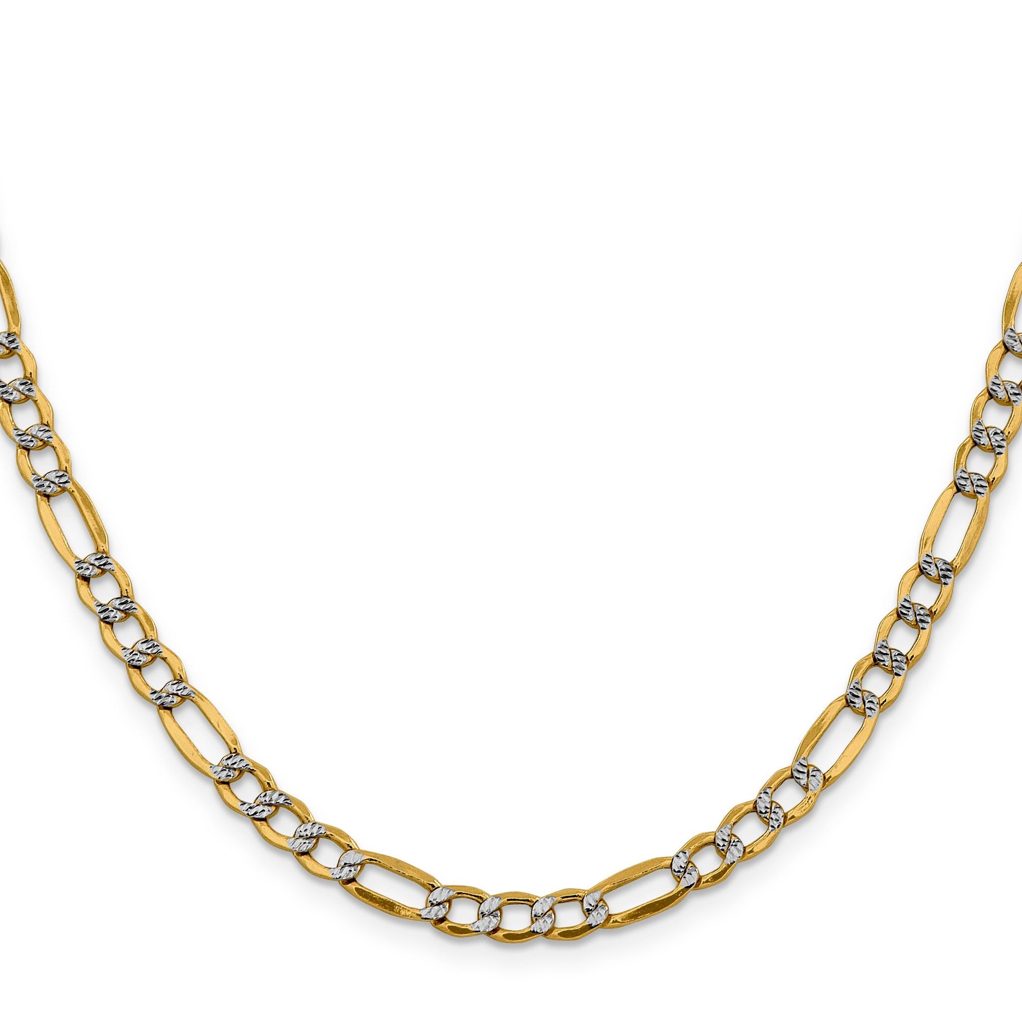 14K 7 inch 5.25mm Semi-Solid with Rhodium Pavâ Figaro with Lobster Clasp Bracelet