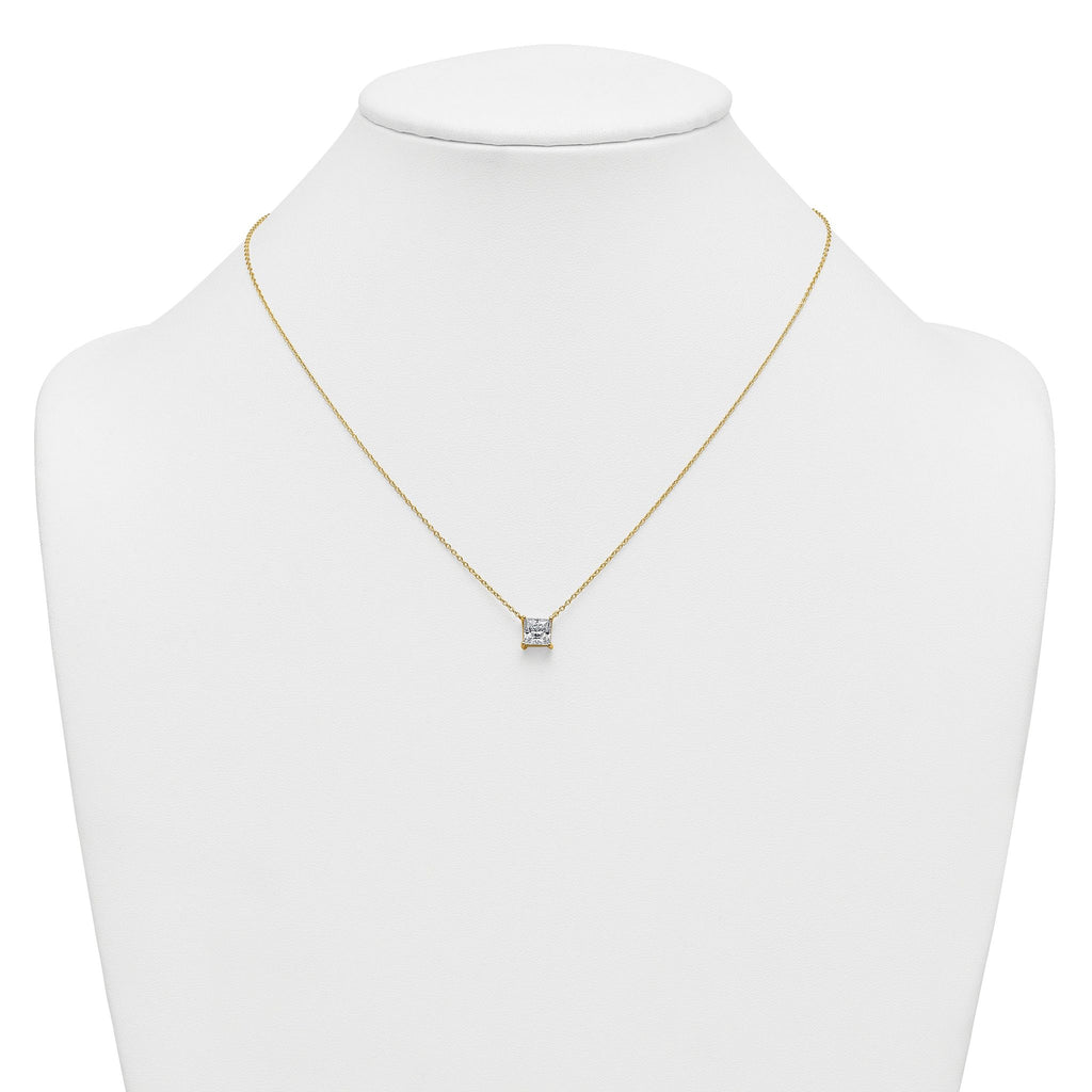 14k 1 1/2 carat Lab Grown Diamond VS+ F+ Princess Complete Four Prong 18 inch Pendant Necklace