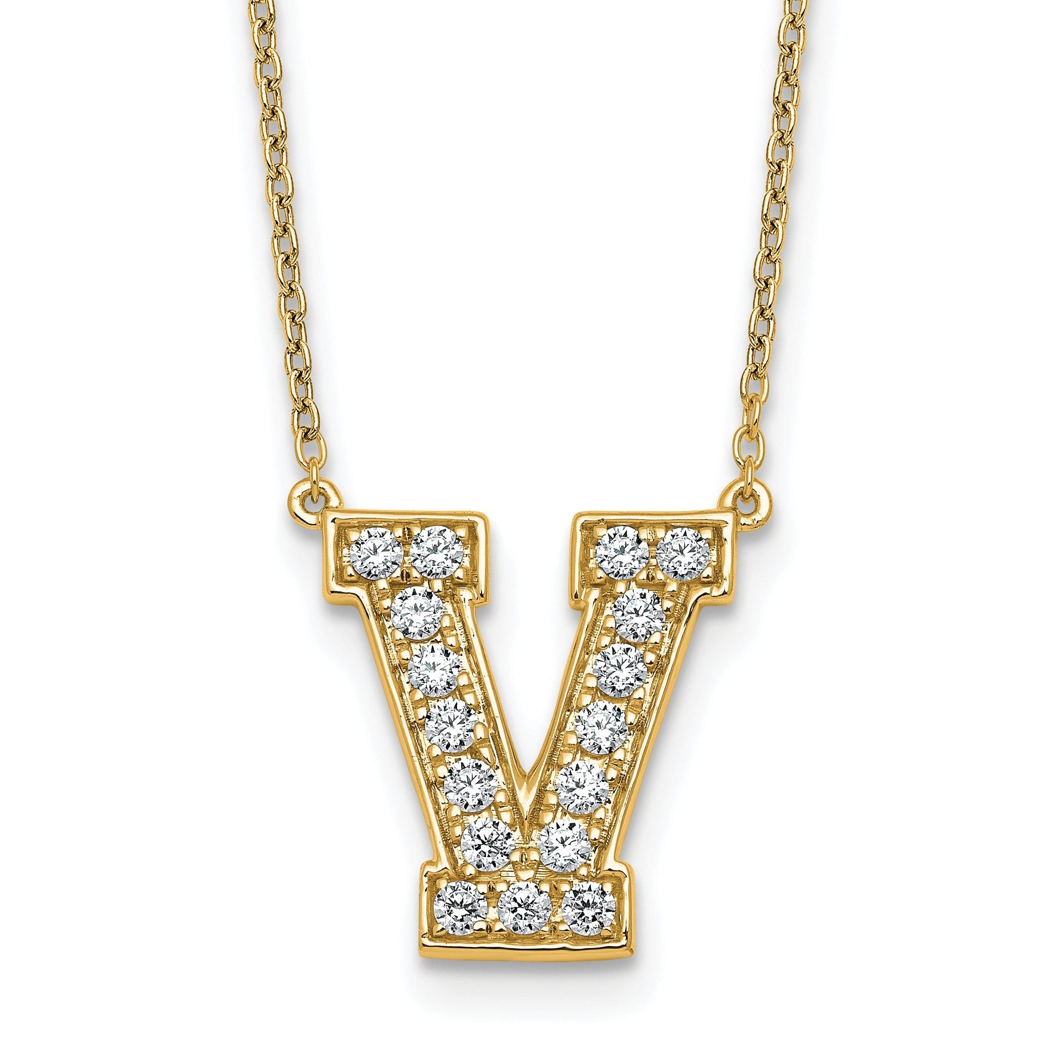 14k 3/8 carat Lab Grown Diamond VS+ F+ Complete Letter V 18 inch Initial Necklace Main image