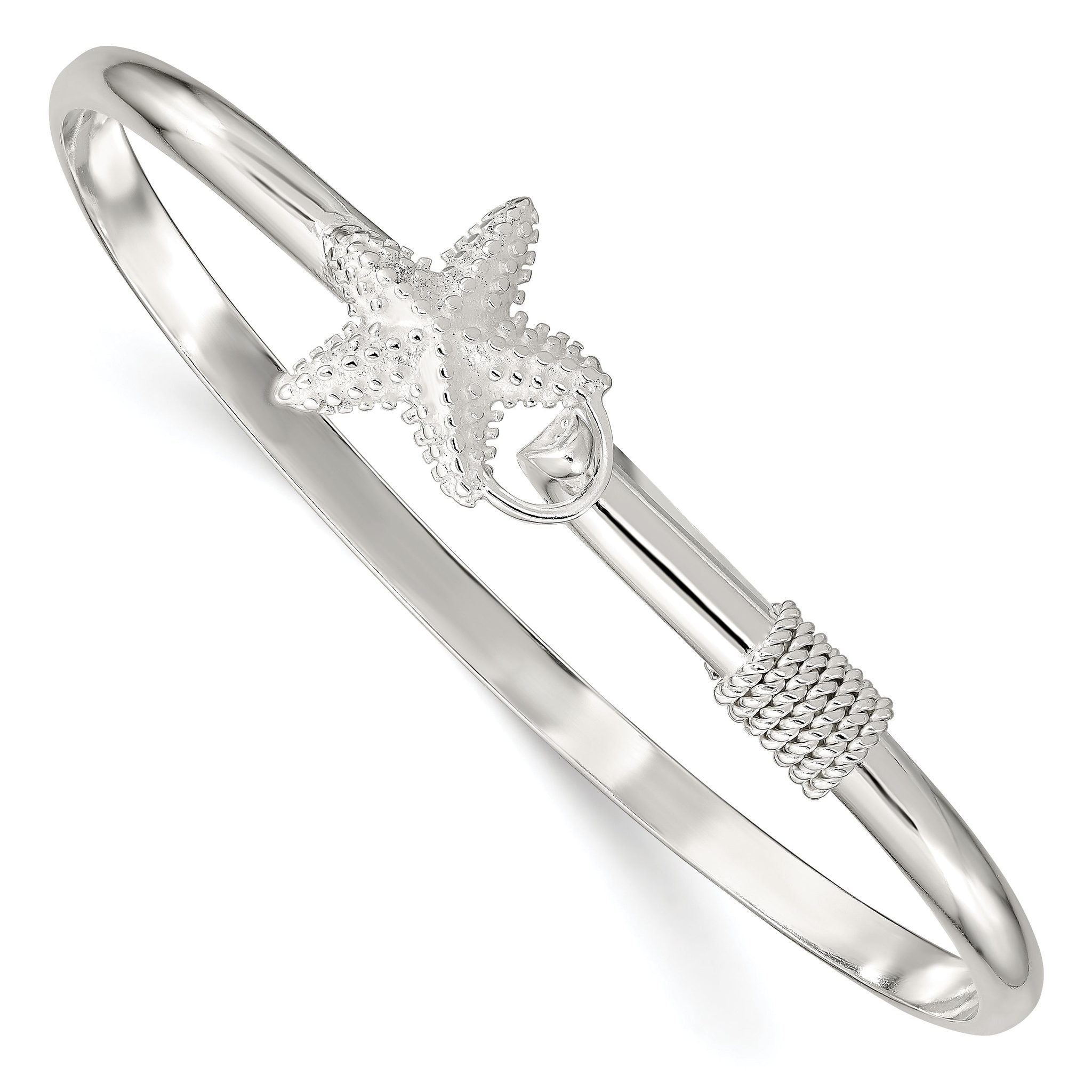 Sterling Silver 925 Starfish Bangle with Polished and Textured Finish Main image