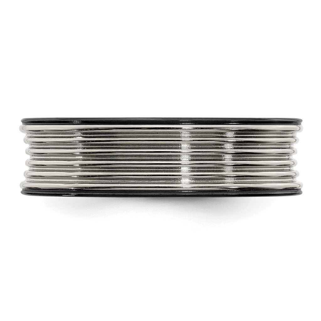 Grooved Concave Wedding Band in Black Titanium & Titanium, 7mm