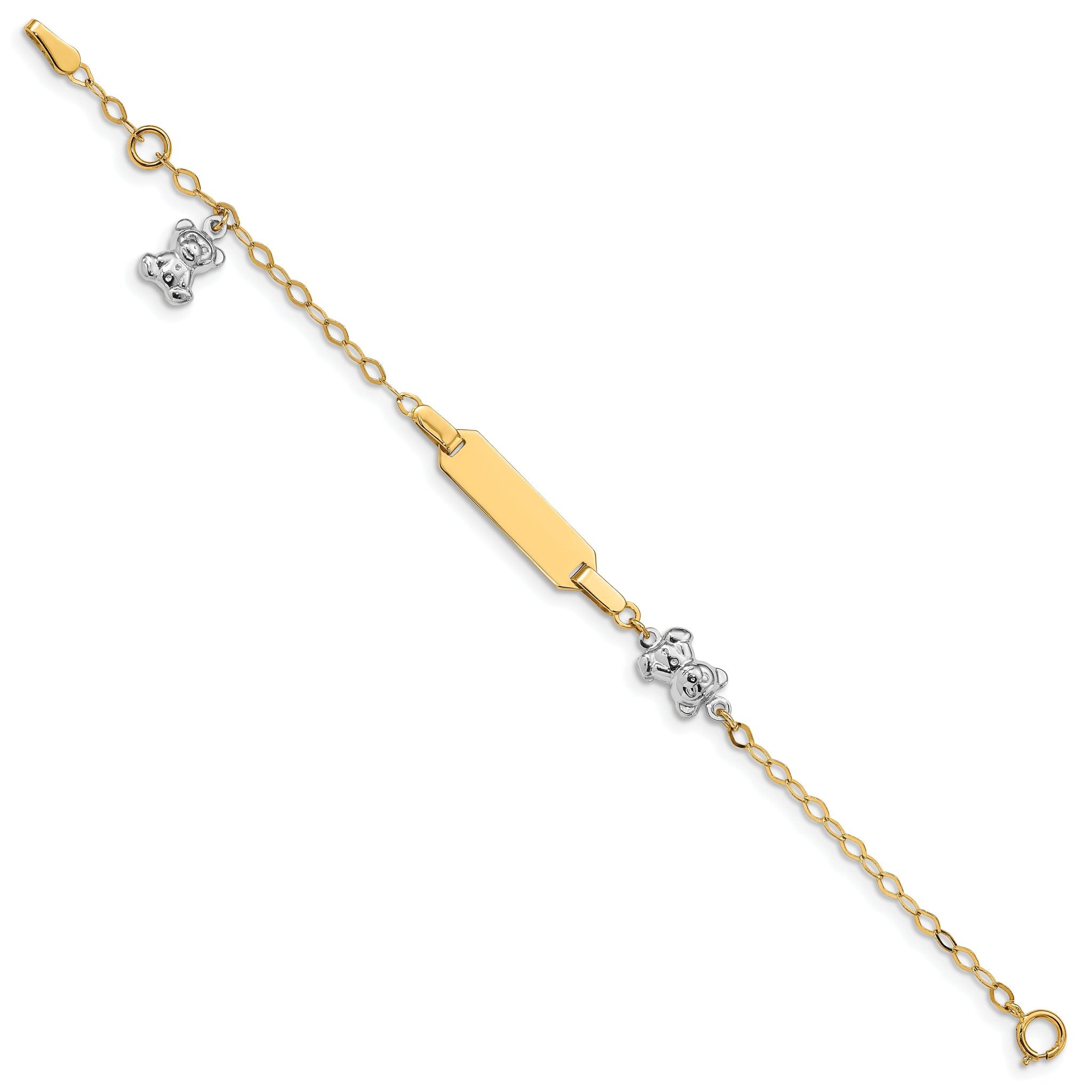 14k Two-tone Polished Teddy Bears and 18x5mm Plate 5.5 inch Baby/Child ID Bracelet with 0.5 inch Extender Secondary image