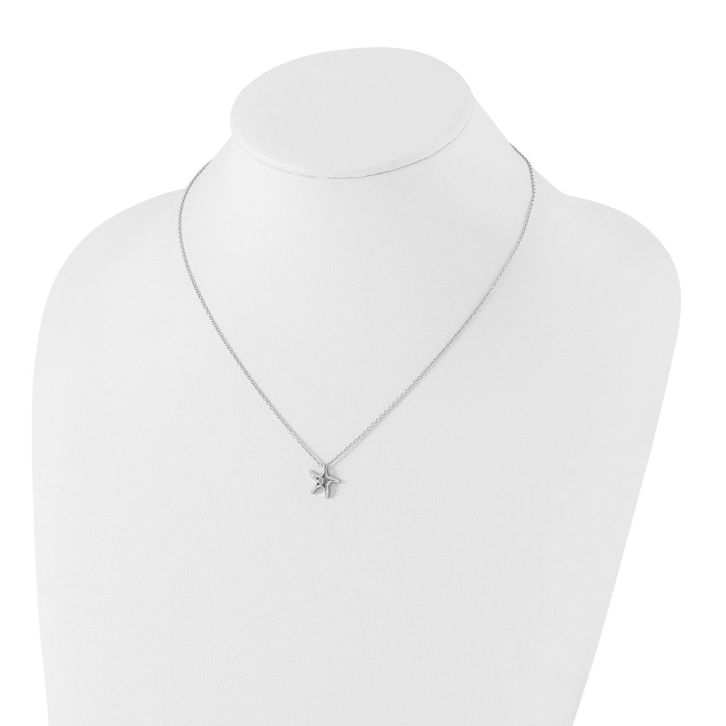 Sterling Silver Diamond Starfish Necklace with Rhodium Polish and Extender