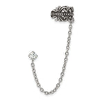 Stainless Steel Polished & Antiqued Cubic Zirconia Ear Climber Earrings for Women