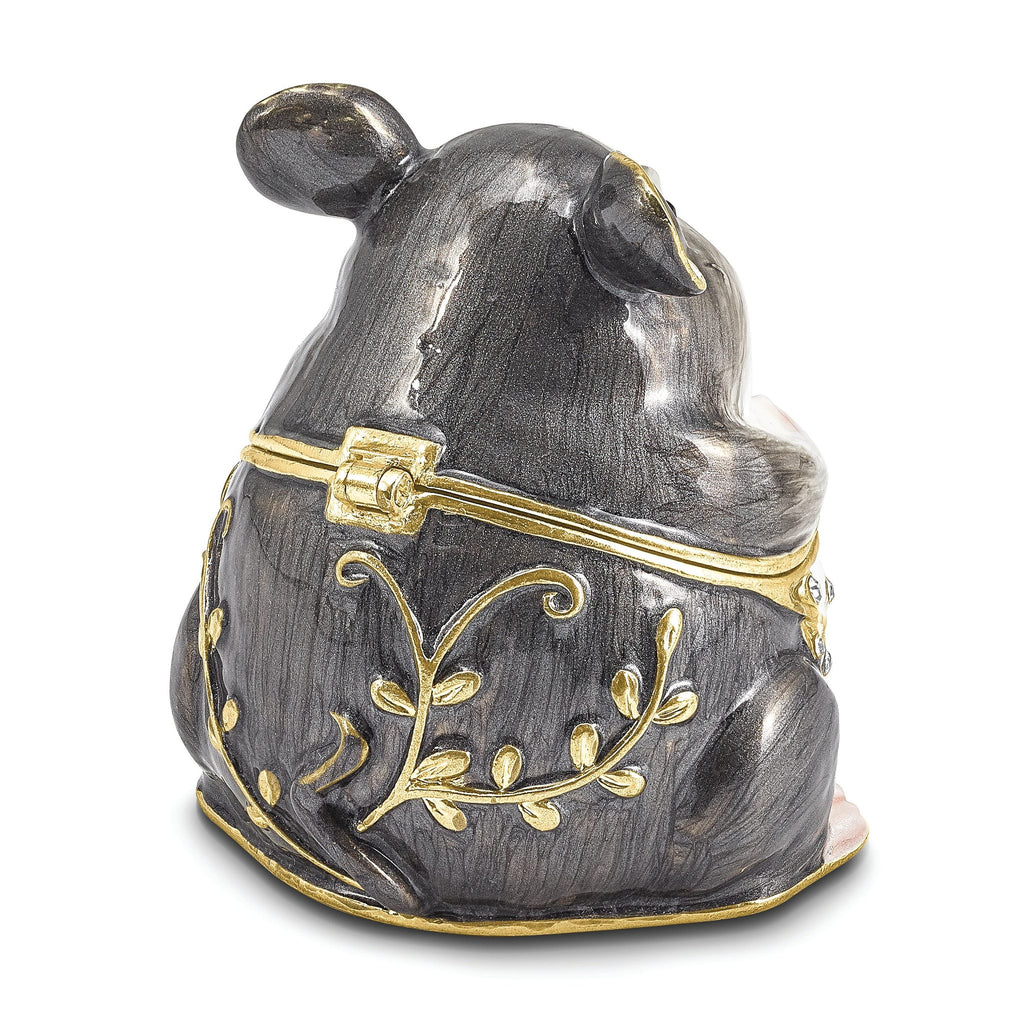 Luxury Giftware by Jere Pewter Bejeweled Crystals Gold-tone Enameled UNCLE JOE Chubby Mouse Trinket Box with Matching 18 Inch Necklace