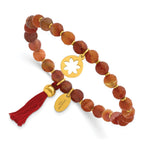 Stainless Steel Polished Yellow IP-plated Flower 6mm Orange Agate Beaded with Tassel Stretch Bracelet for Women