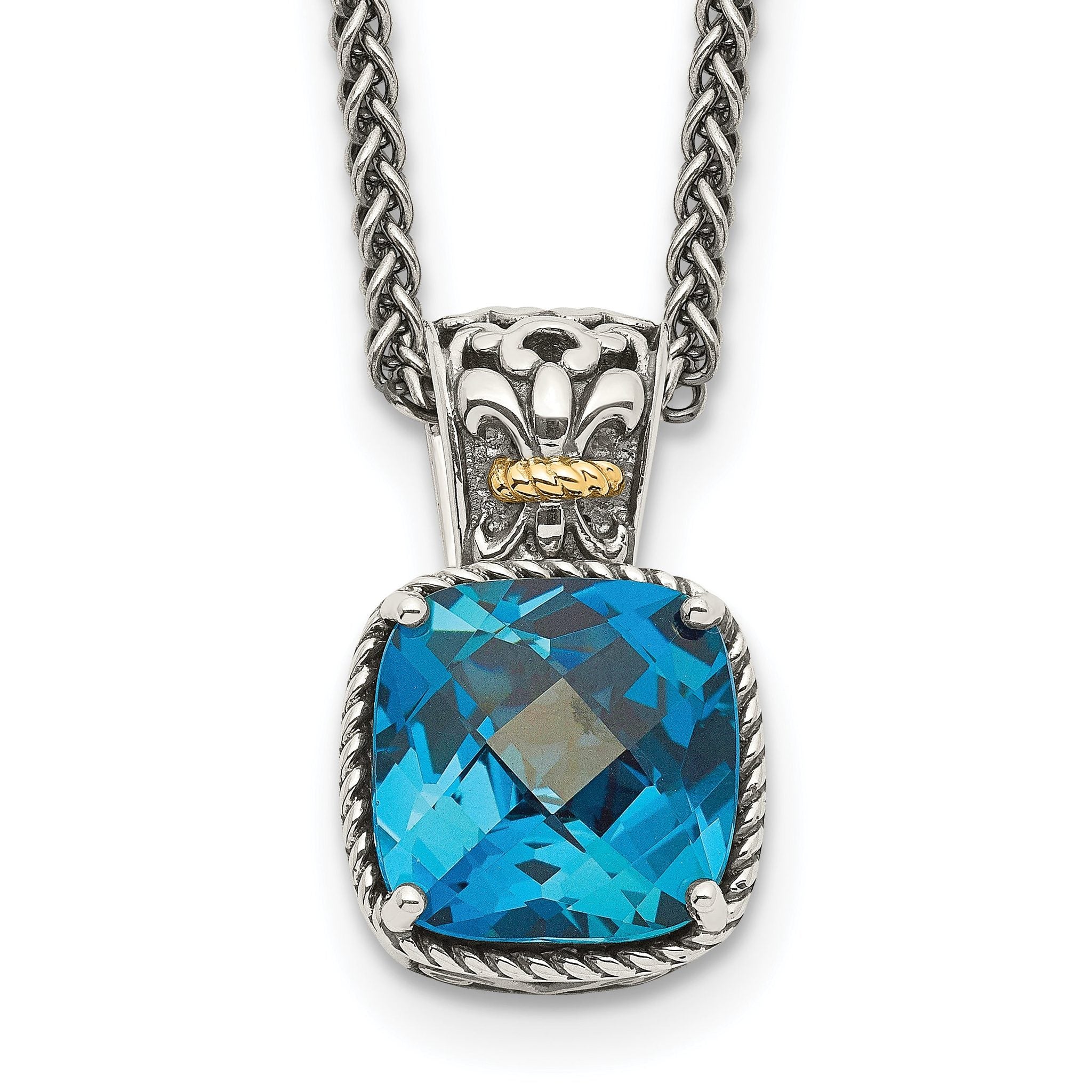 Shey Couture Sterling Silver with 14K Accent 18 Inch Antiqued Cushion London Blue Topaz Necklace Main image