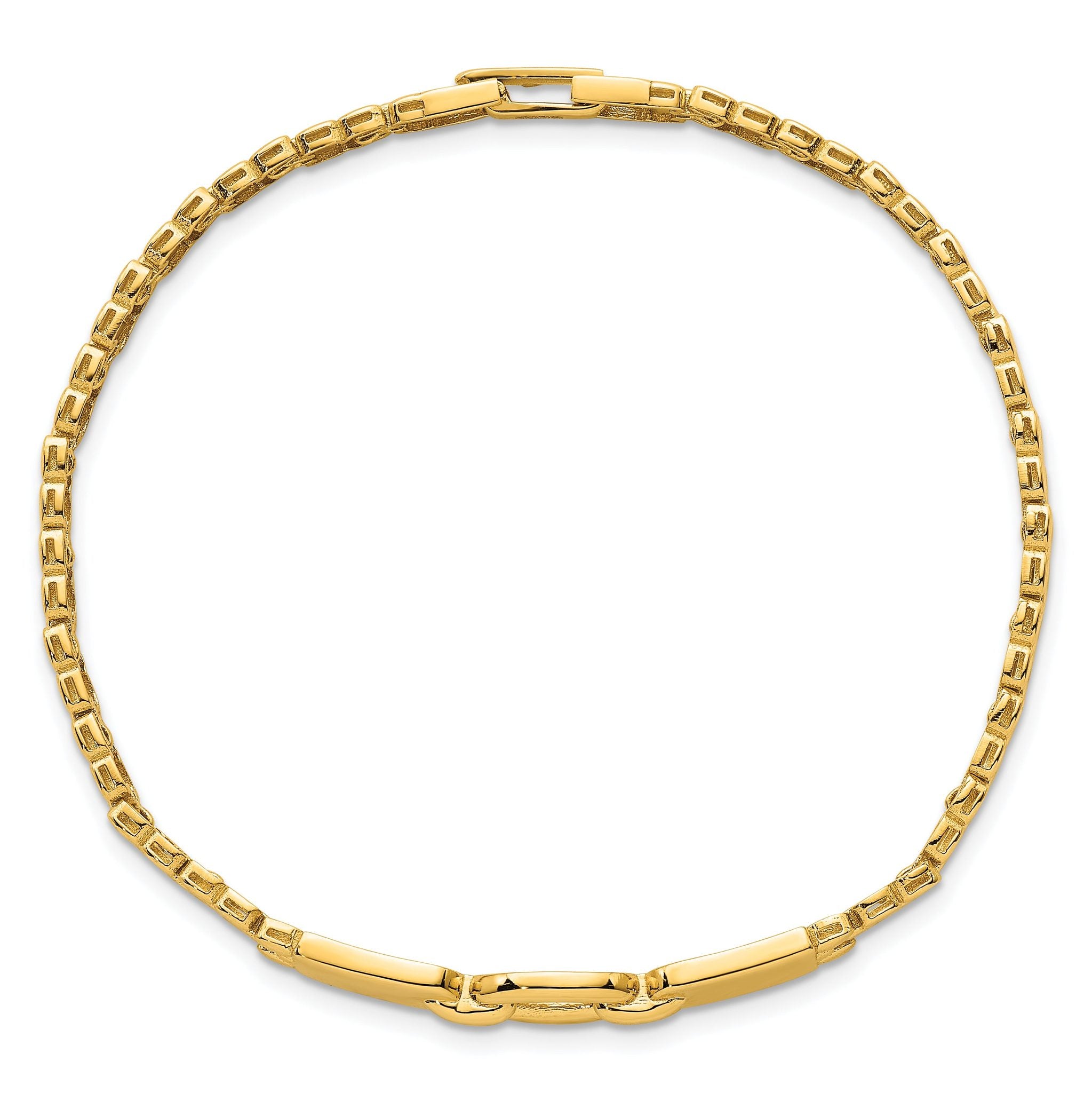 14k Polished Fancy Oval Center 7.5 inch Brick Link Bracelet