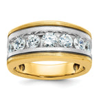 14k Two-tone Men's Polished Satin and Grooved 7-Stone Ring Mounting, Mounting Only
