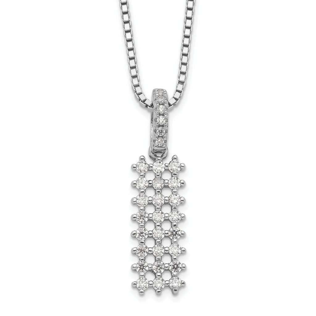 Sterling Silver CZ Necklace with 31 Rhodium-Plated Stones Elegance