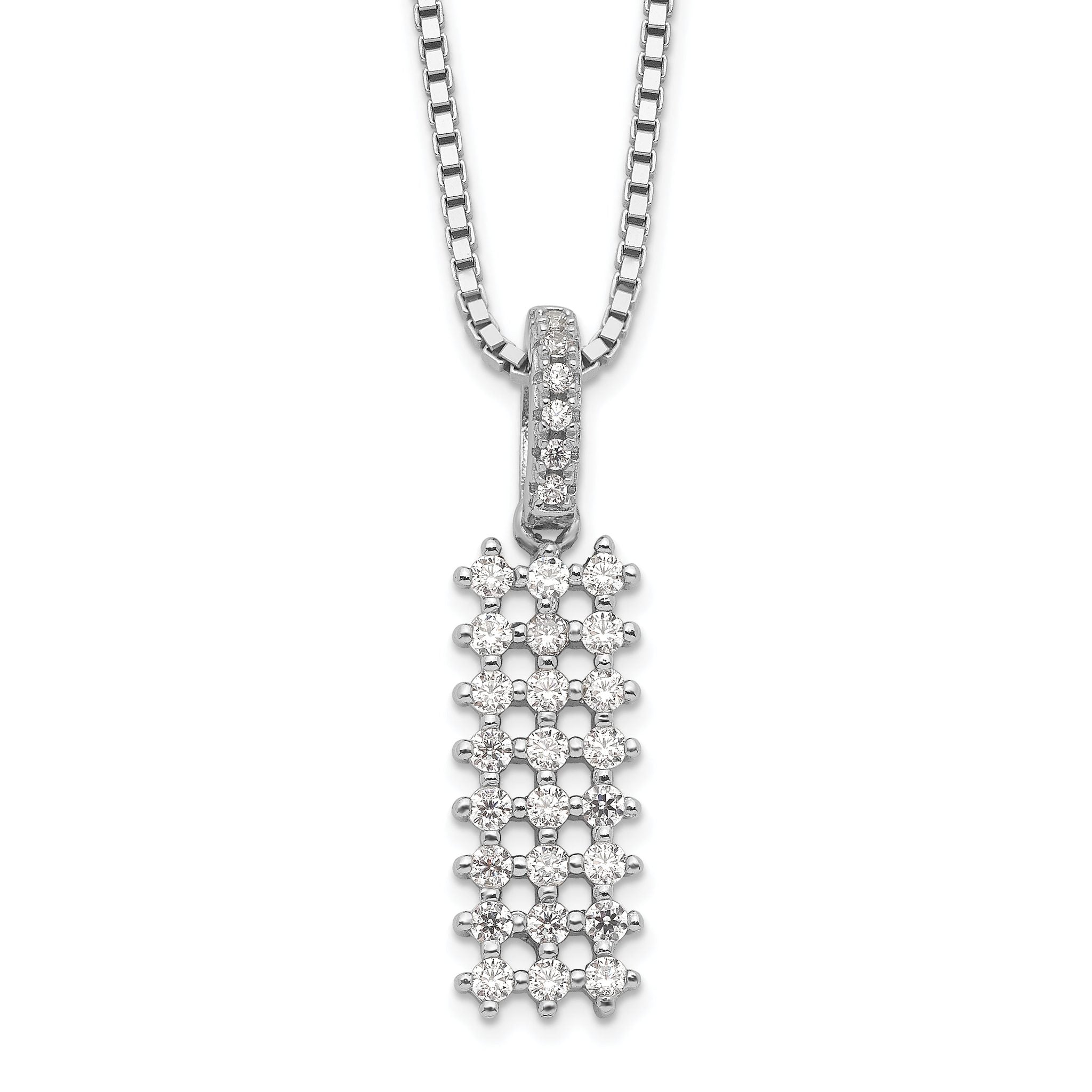 Sterling Silver CZ Necklace with 31 Rhodium-Plated Stones Elegance