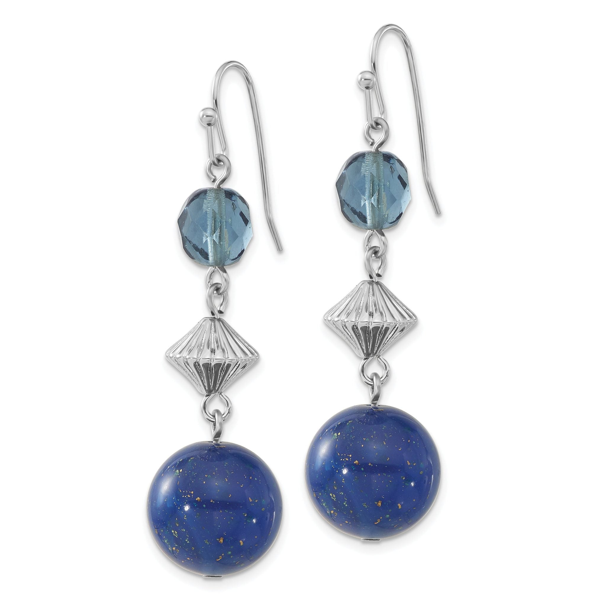 1928 Jewelry Silver-tone Blue Bead and Blue Faceted Crystal Dangle Earrings Secondary image