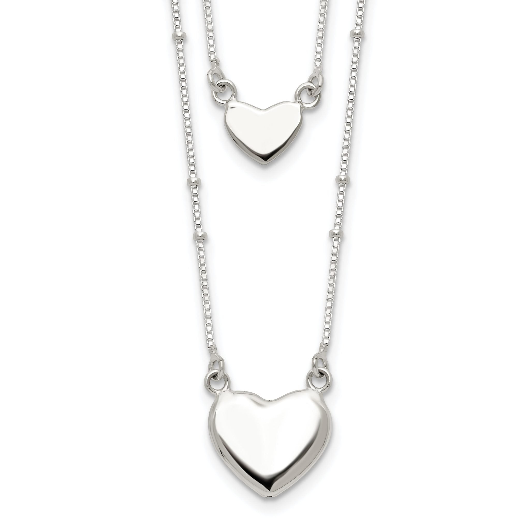 Sterling Silver Polished 2-Strand Heart Dangle Necklace Main image