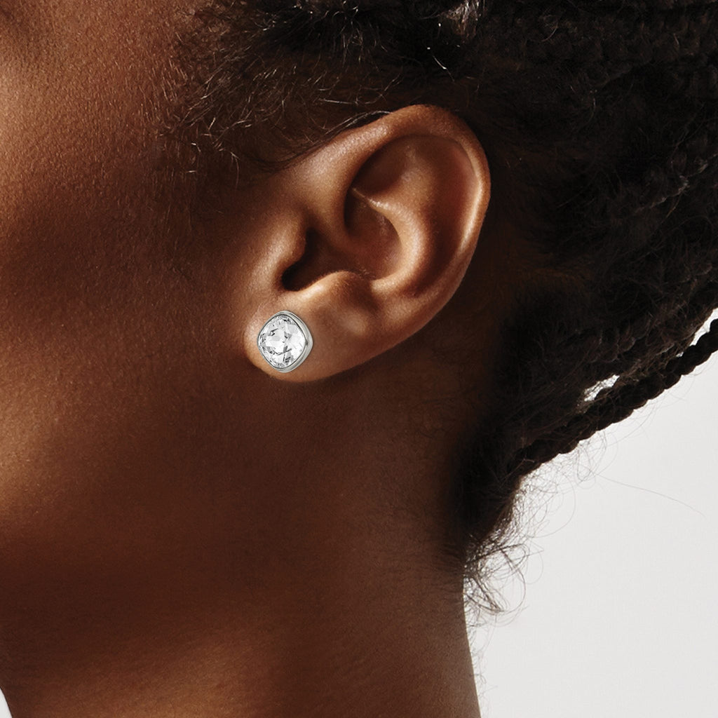 Titanium Polished Square Cubic Zirconia Stud Earrings