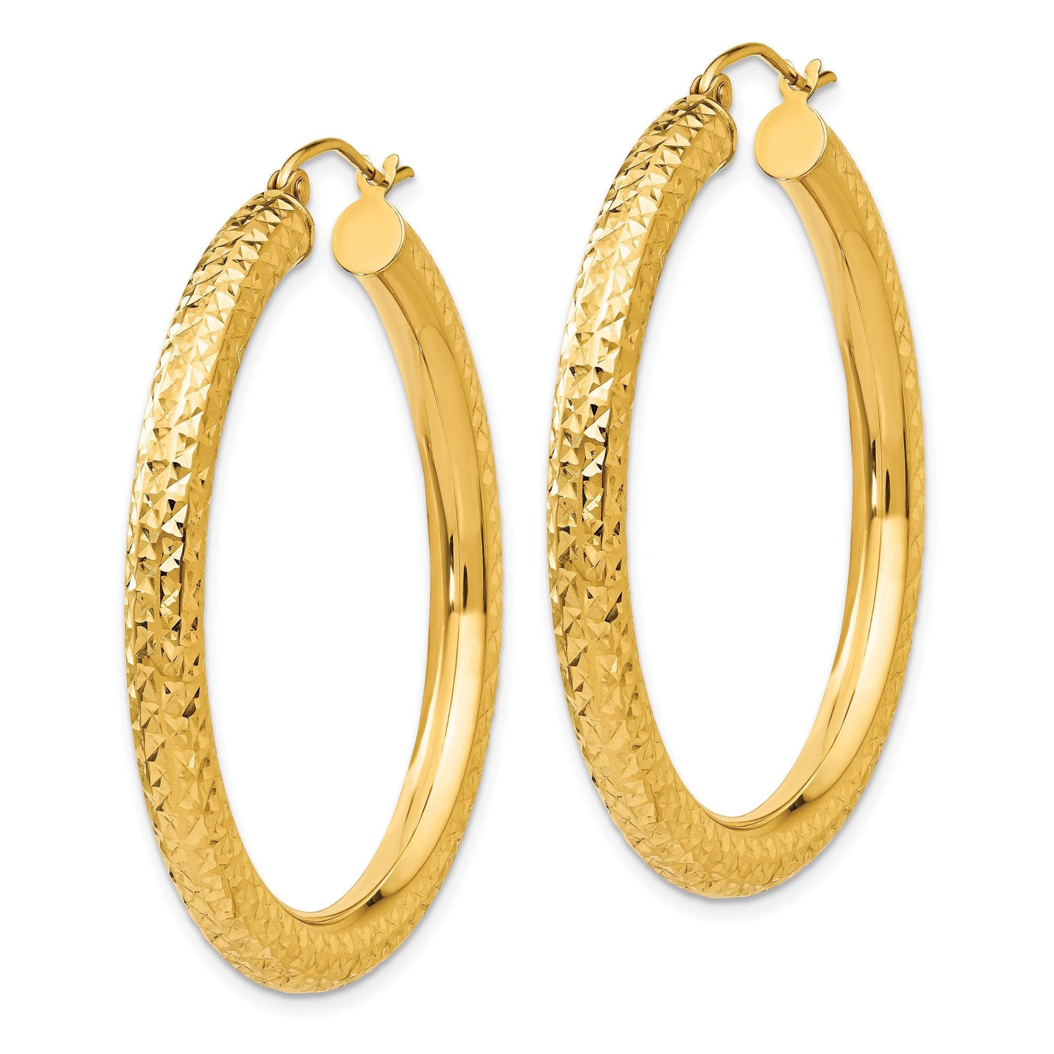 10k Diamond-cut 4mm Round Hoop Earrings Secondary image