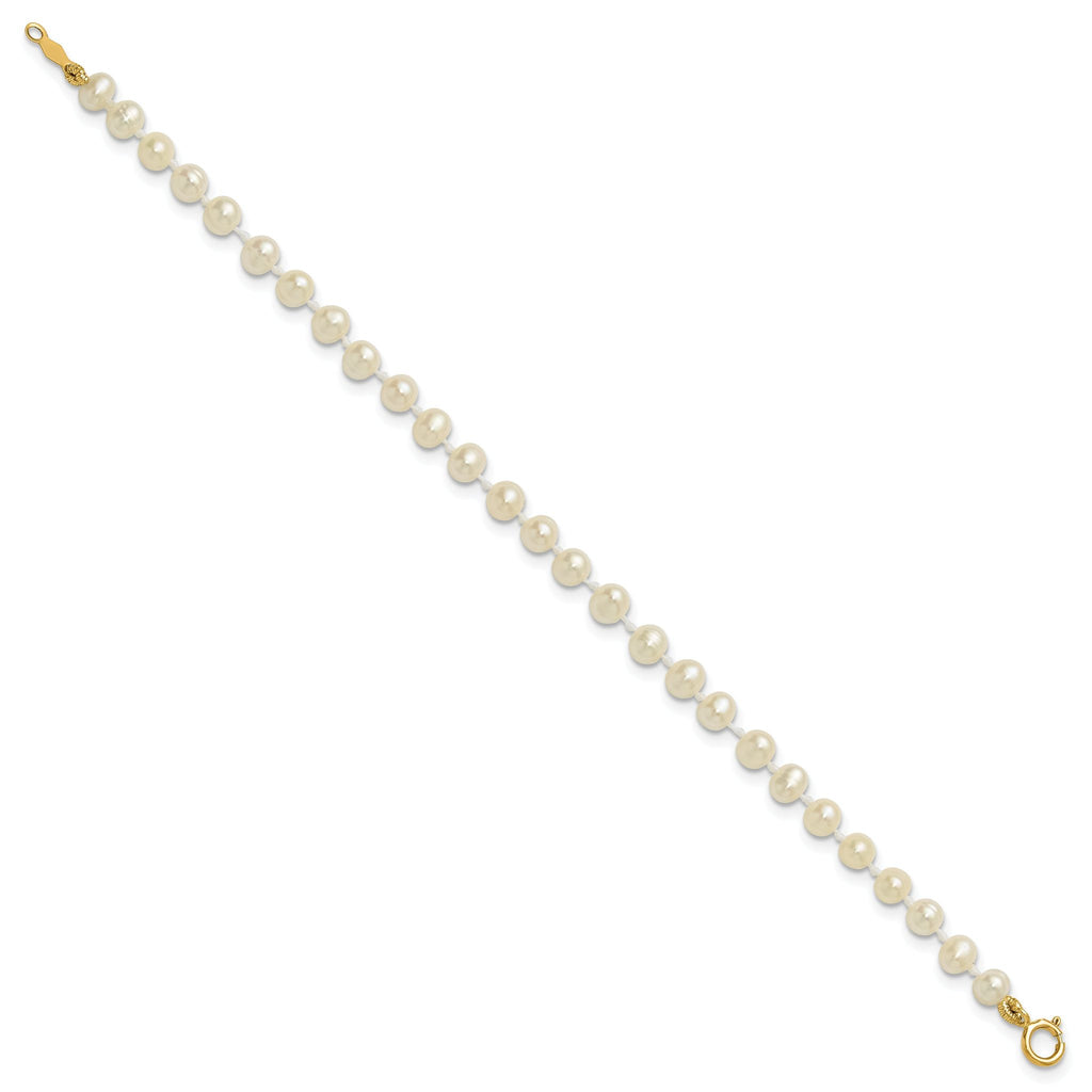 14k 3-4mm White Semi-Round Freshwater Cultured Pearl 4 inch Bracelet