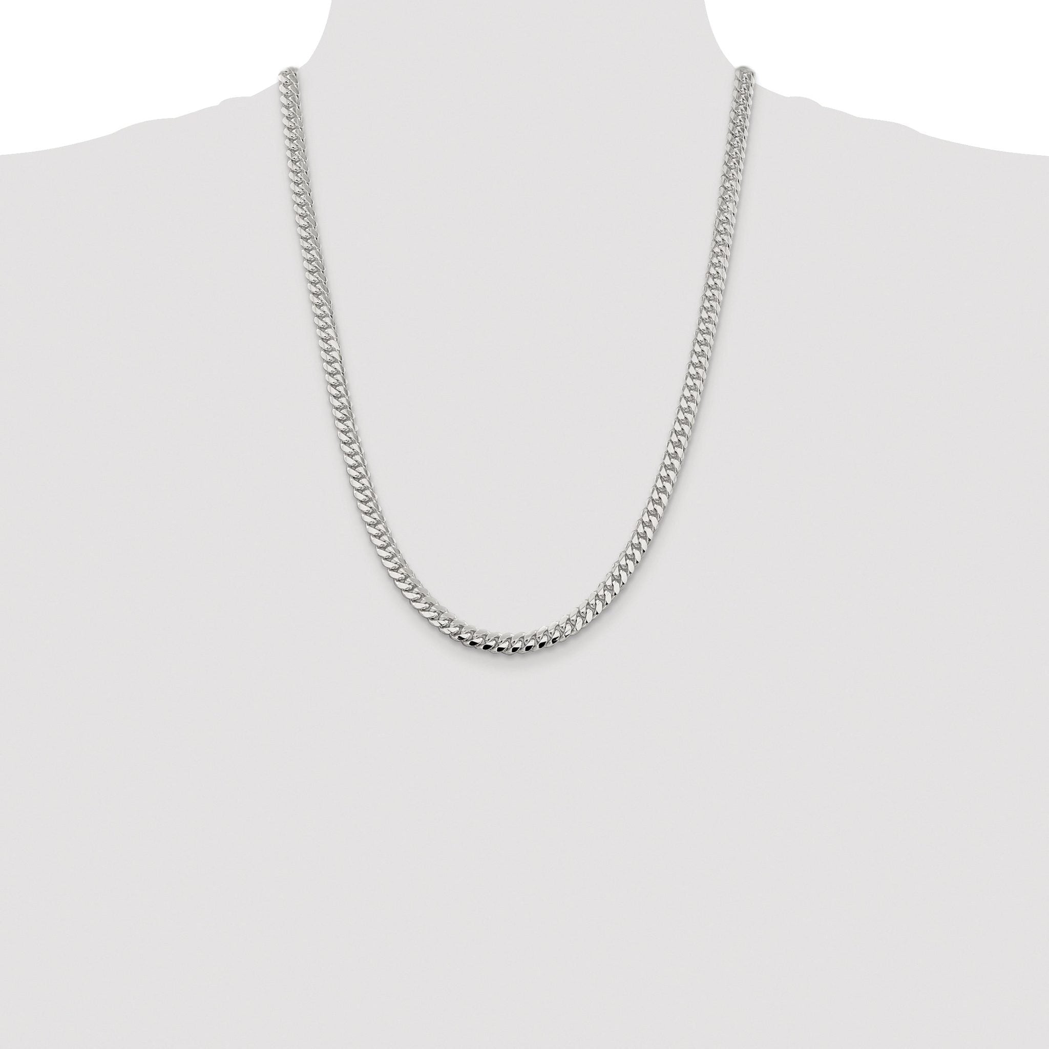 Sterling Silver Rhodium-plated 6.4mm Polished Domed Curb Chain