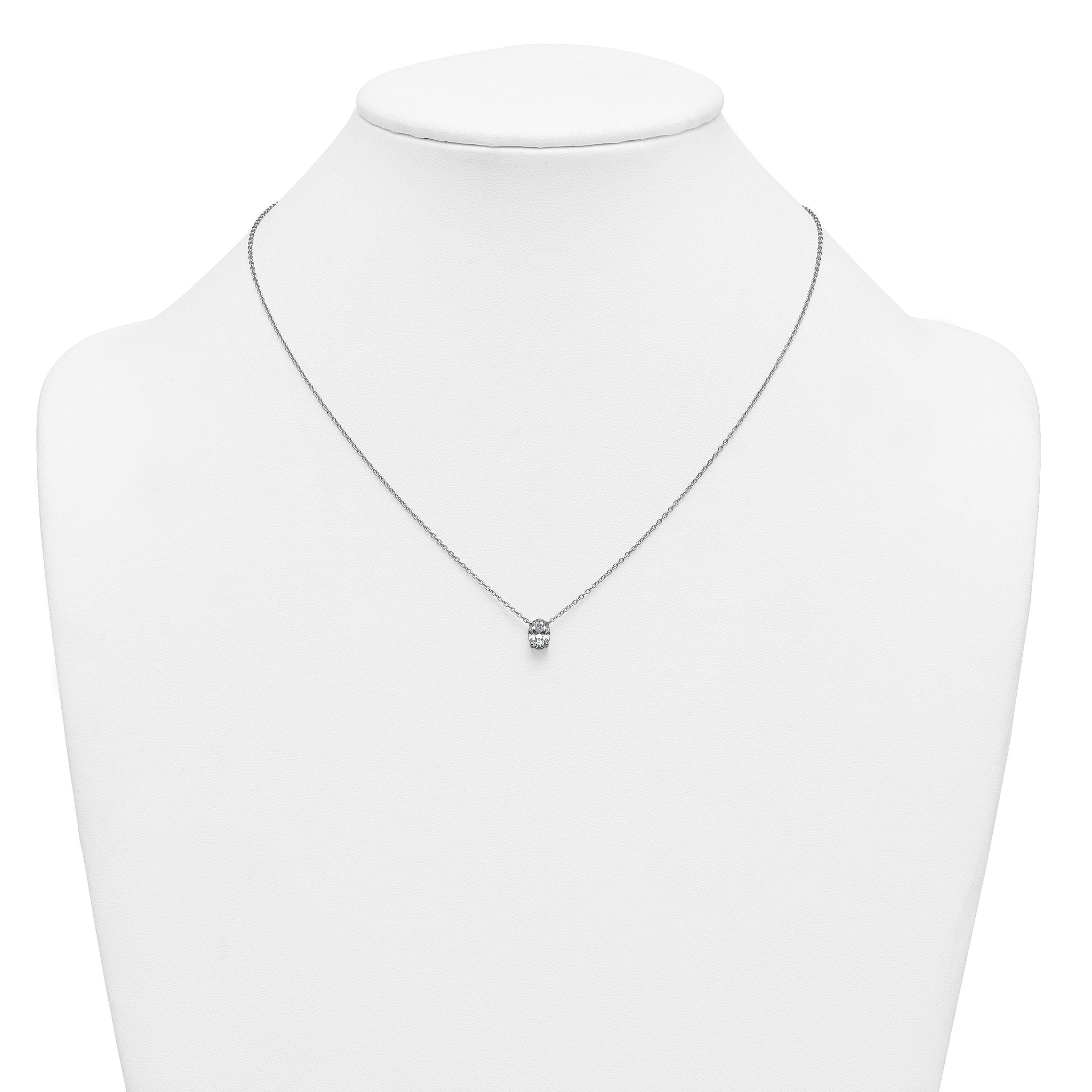 14k White Gold 3/4 carat Lab Grown Diamond VS+ F+ Oval Complete 18 inch Four Prong Pendant Necklace