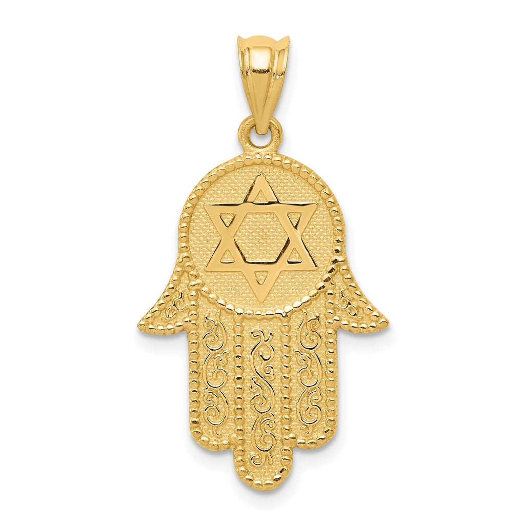 14K Gold Hamsa with Star of David Charm Solid, Casted, Elegant Design