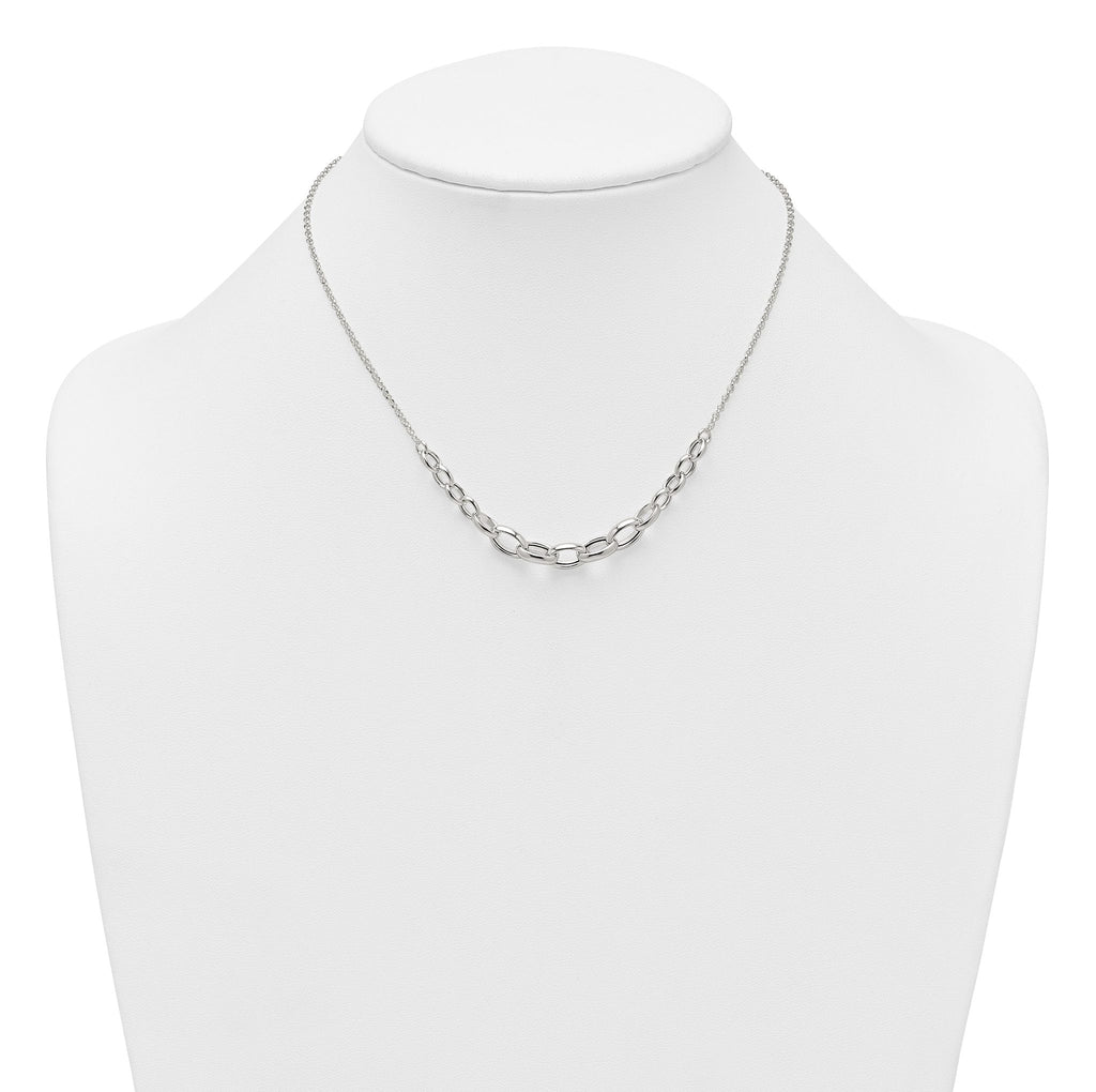 Sterling Silver Polished Fancy Graduated Cable Link 16 Inch with 2 Inch Extension Necklace