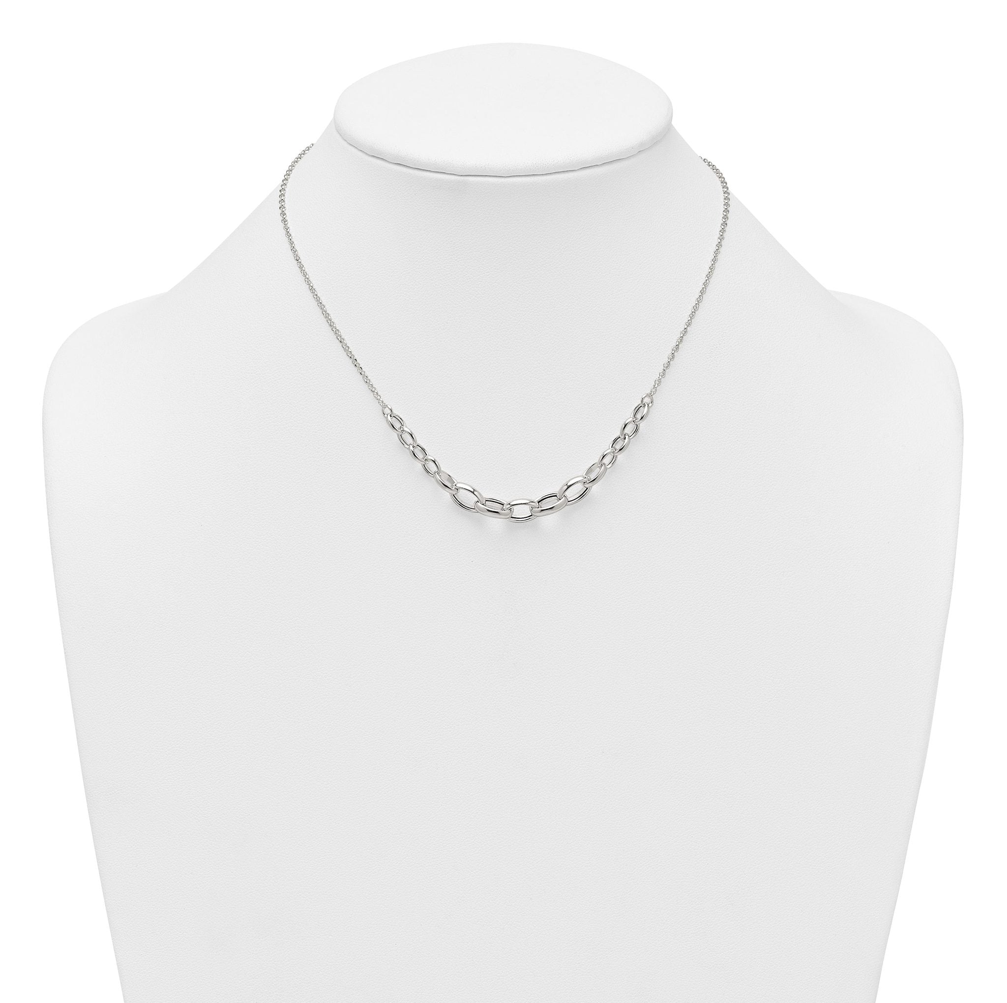 Sterling Silver Polished Fancy Graduated Cable Link 16 Inch with 2 Inch Extension Necklace