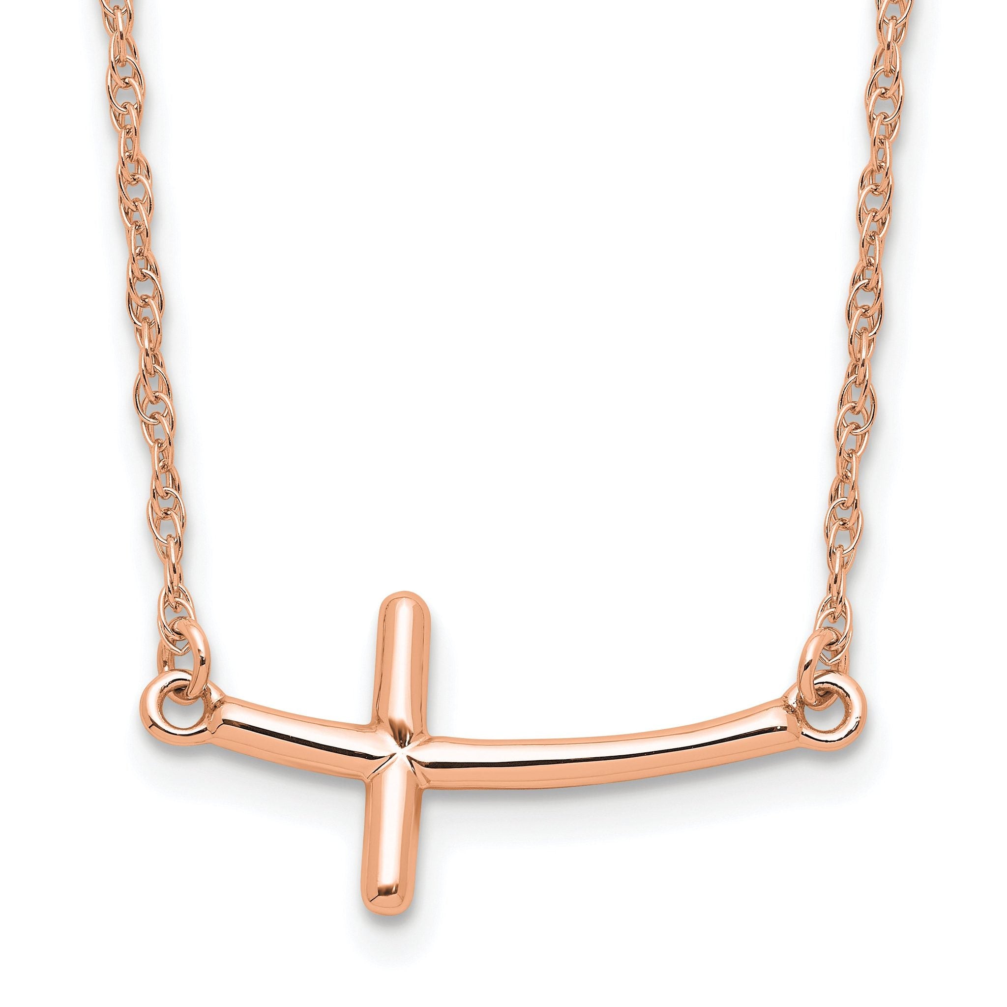 Sterling Silver RG-plated Large Sideways Curved Cross Necklace Main image