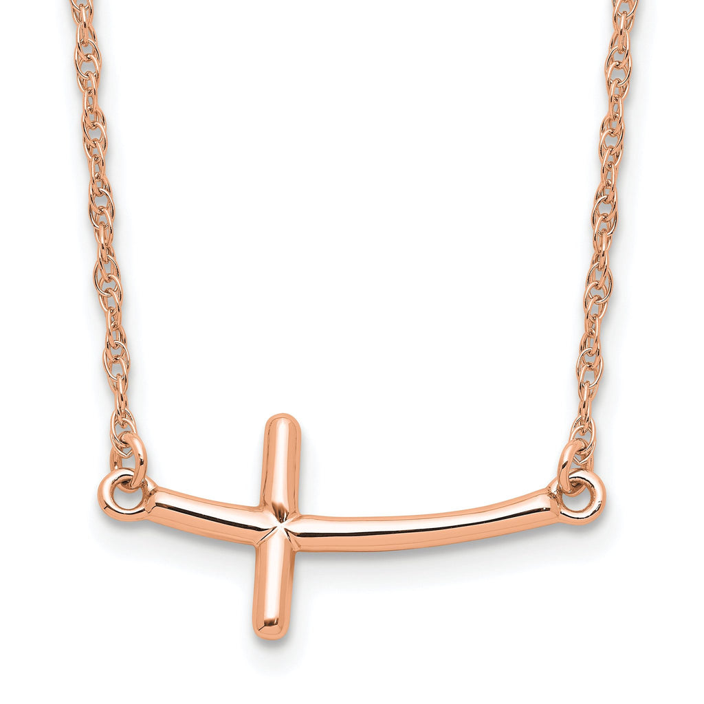 Sterling Silver RG-plated Large Sideways Curved Cross Necklace