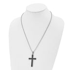 Chisel Stainless Steel Polished with Black Carbon Fiber Inlay Cross Pendant on a 22 inch Ball Chain Necklace