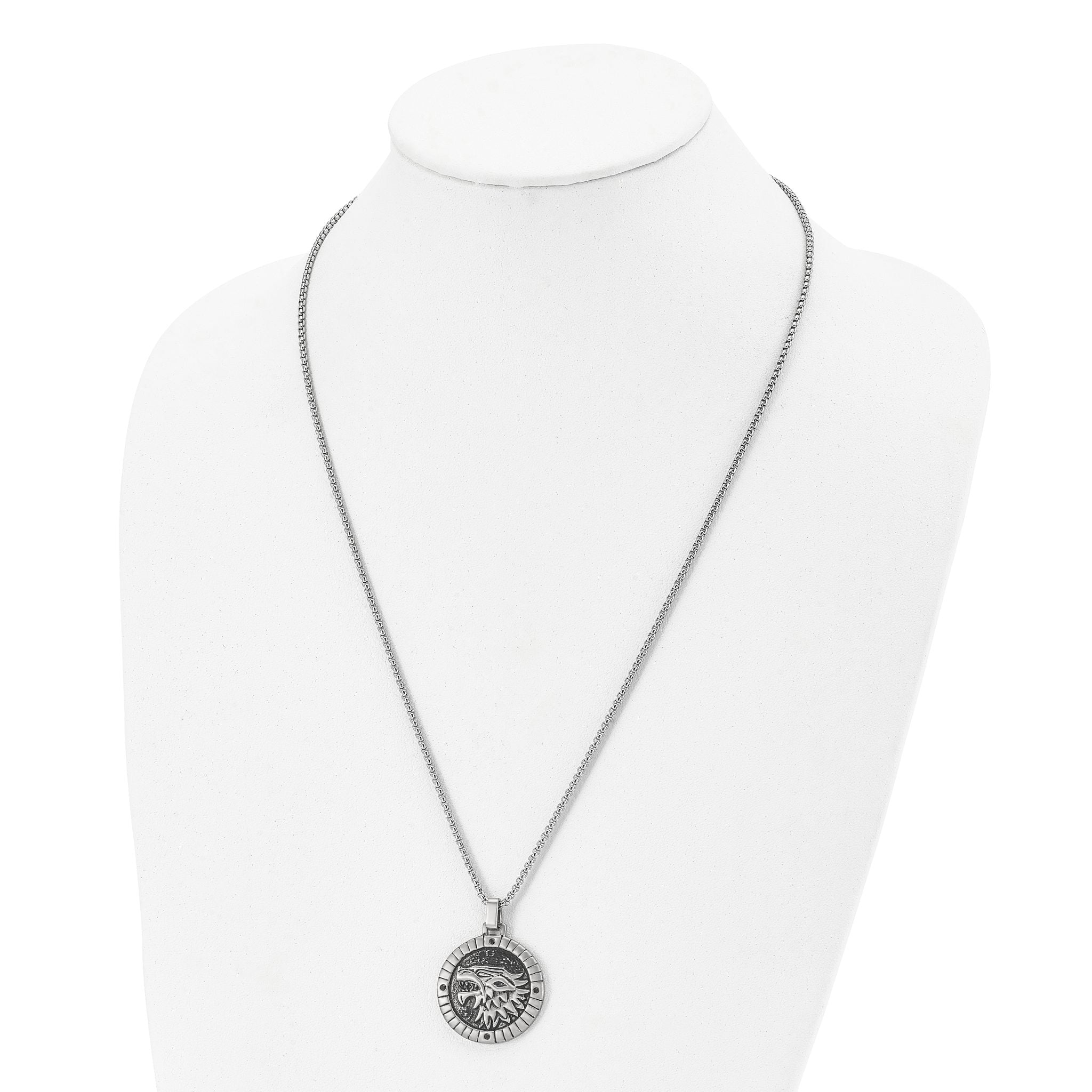 Chisel Stainless Steel Antiqued with Black CZ Chimera Pendant on a 24 inch Box Chain Necklace Secondary image